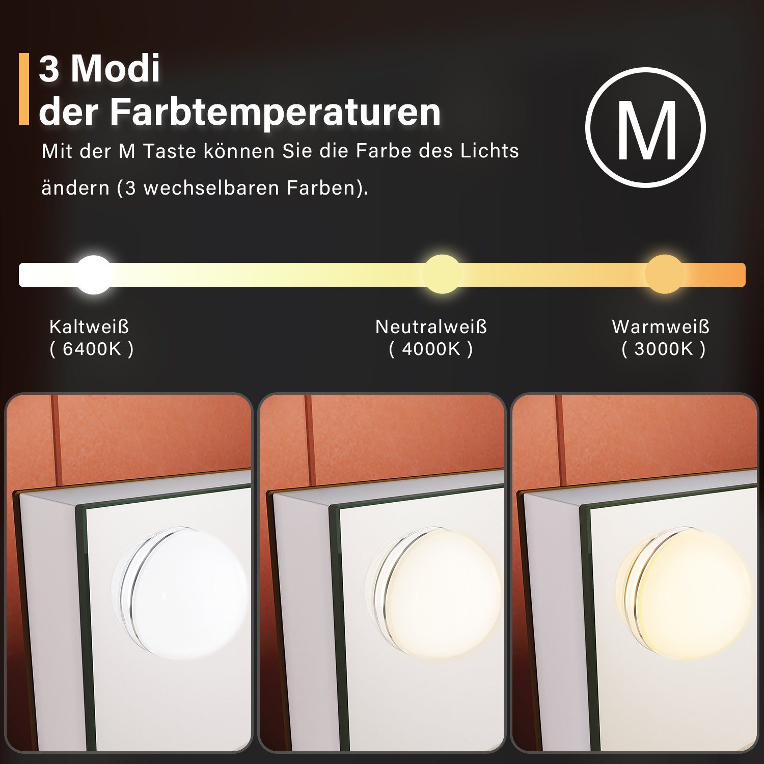 SONNI Schminkspiegel Schminkspiegel mit 3 Farbe Licht Led beleuchtung