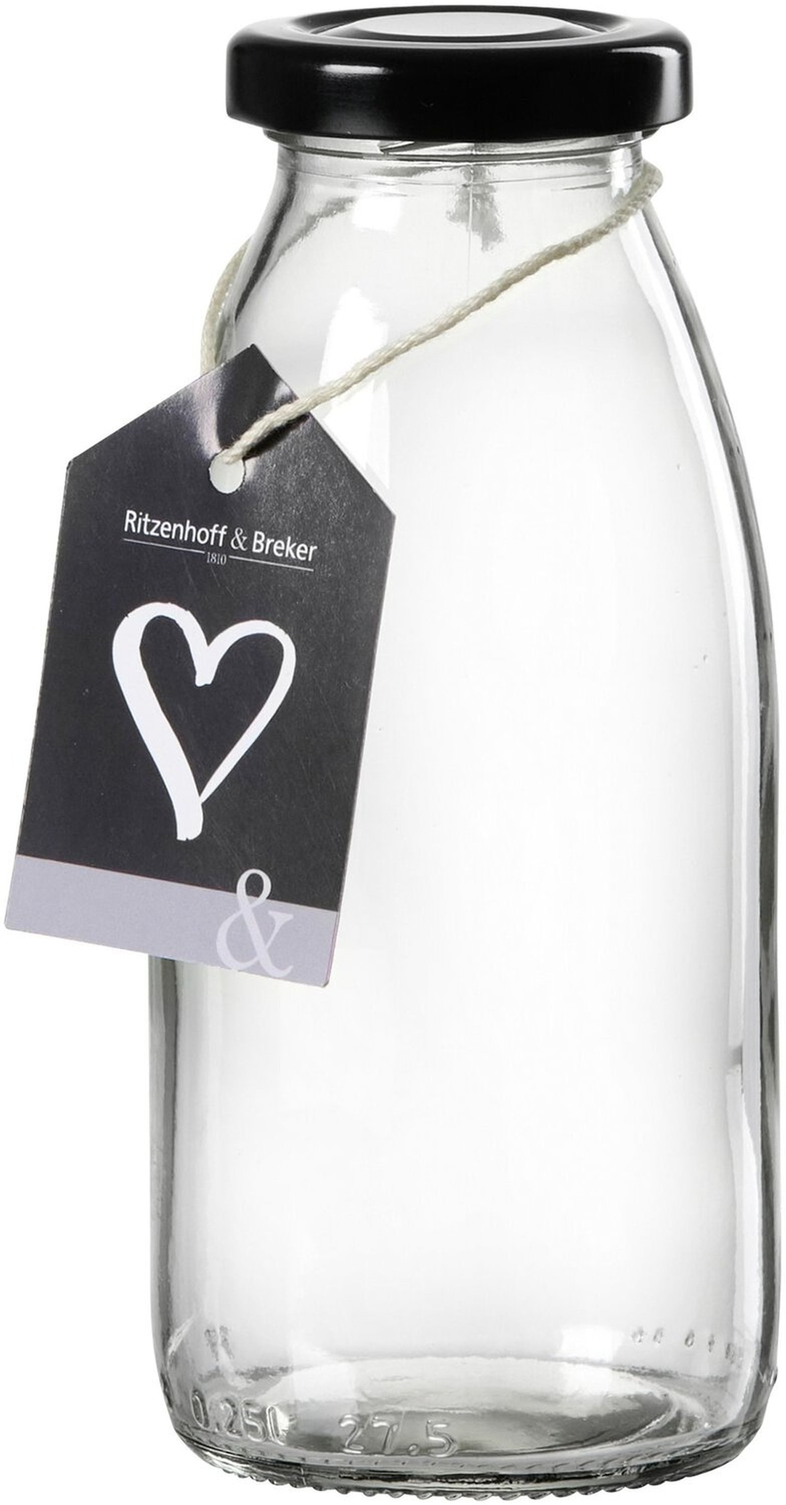Ritzenhoff & Breker Vorratsglas Milchflasche aus Glas 250 ml Mara, Glas, Luftdicht aromaschützend