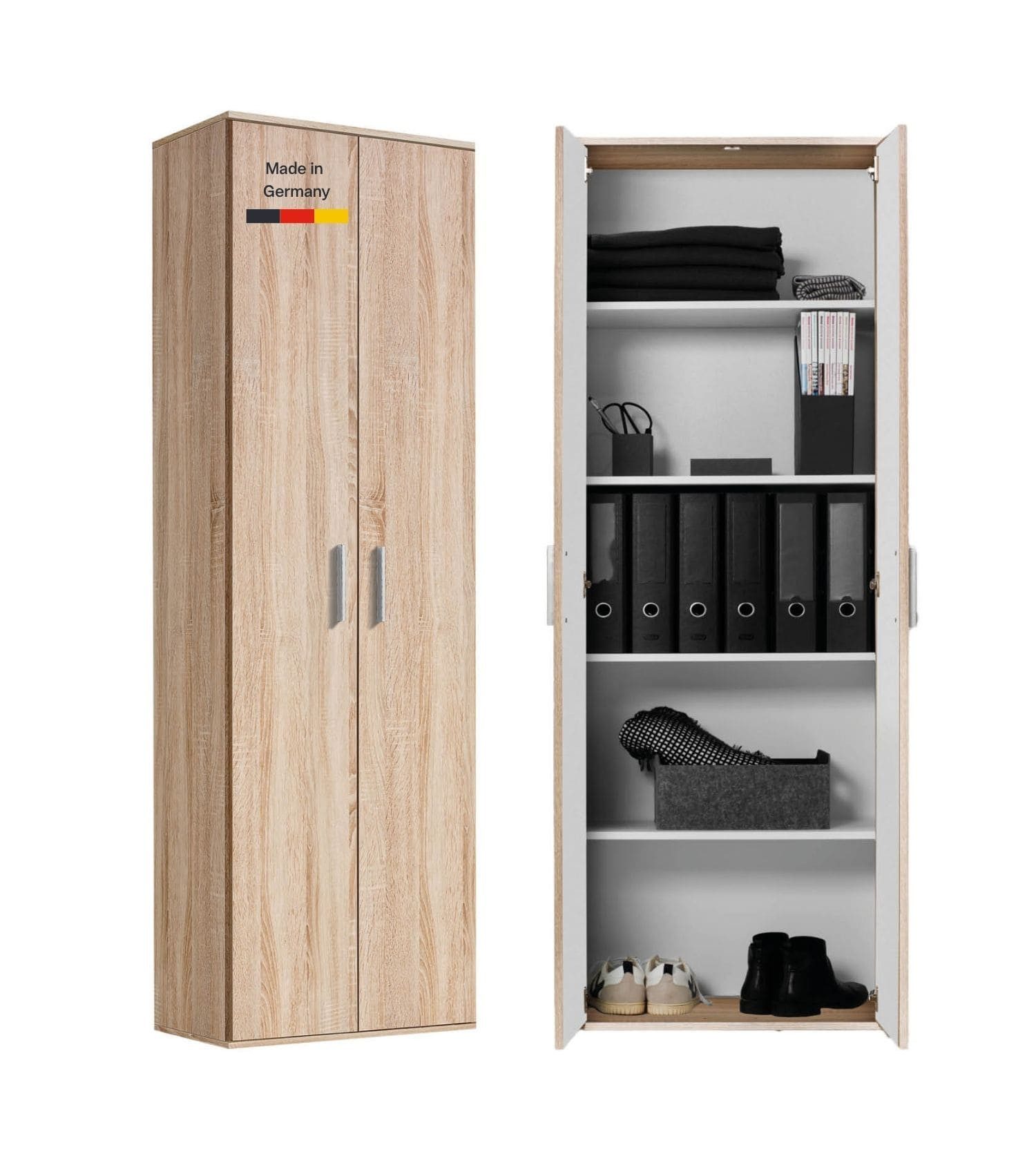 mokebo Mehrzweckschrank Der Lange (60x180 cm, mit 4 Einlegeböden) Made in Germany, Aktenschrank, Flurschrank, Schuhschrank in Holz