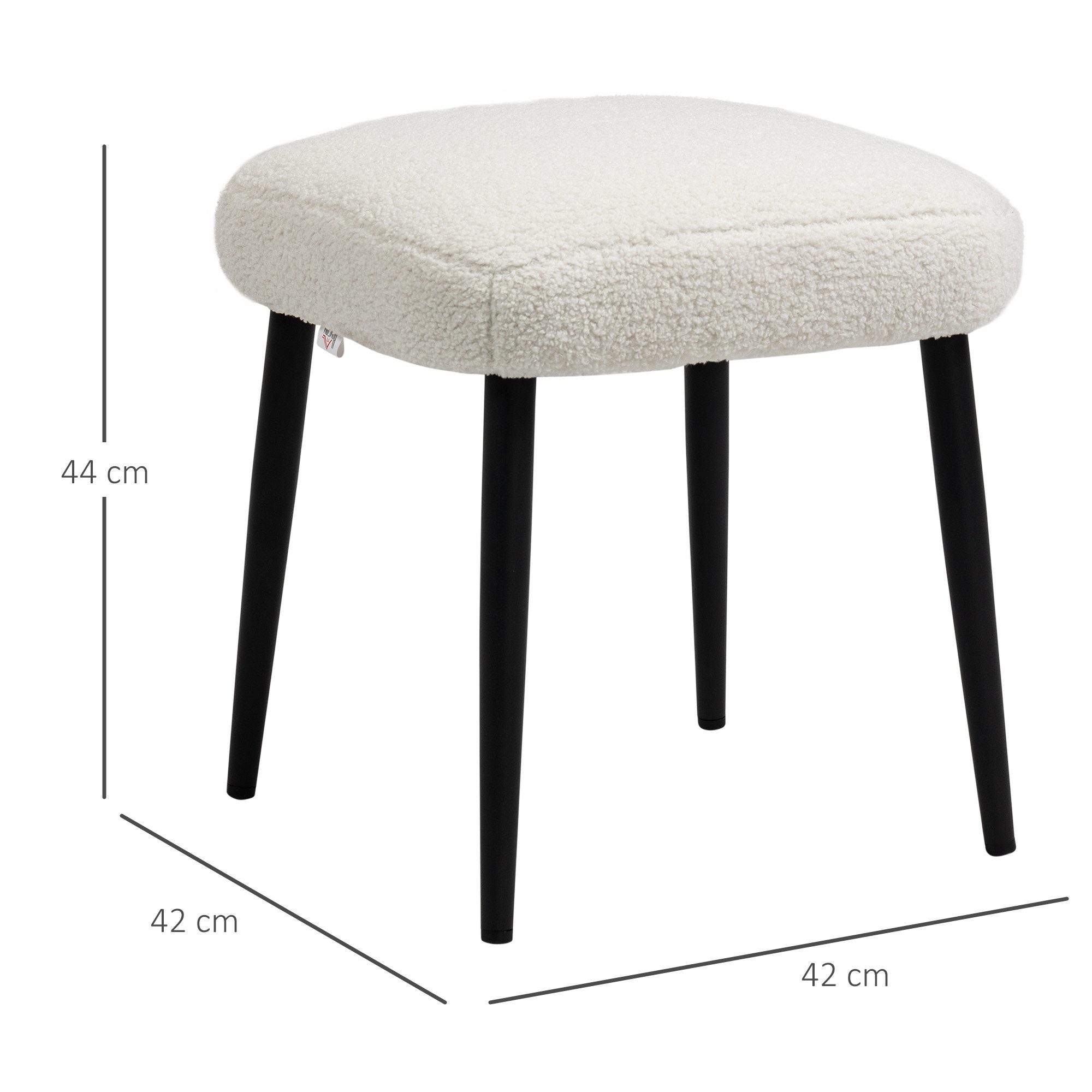 HOMCOM Fußhocker Hocker mit weichem Sitzkissen, Stahlbeinen, Polsterhocker Ottoman (Sitzhocker Quadratischer, 1 St., Schminkhocker), Cremeweiß 42 x 42 x 44 cm – Bild 3 von 5