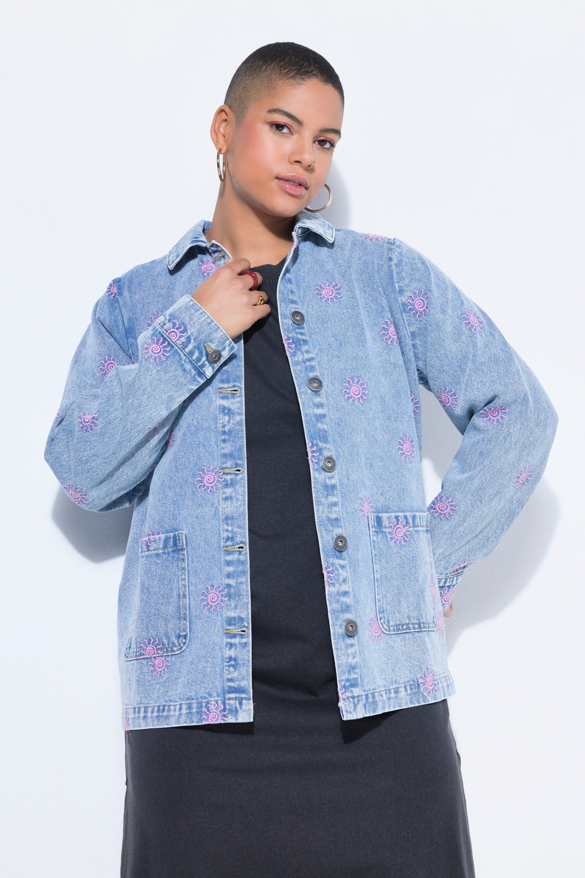 Studio Untold Sommerjacke Jeansjacke Boxy Shape Sun-Stickerei Langarm