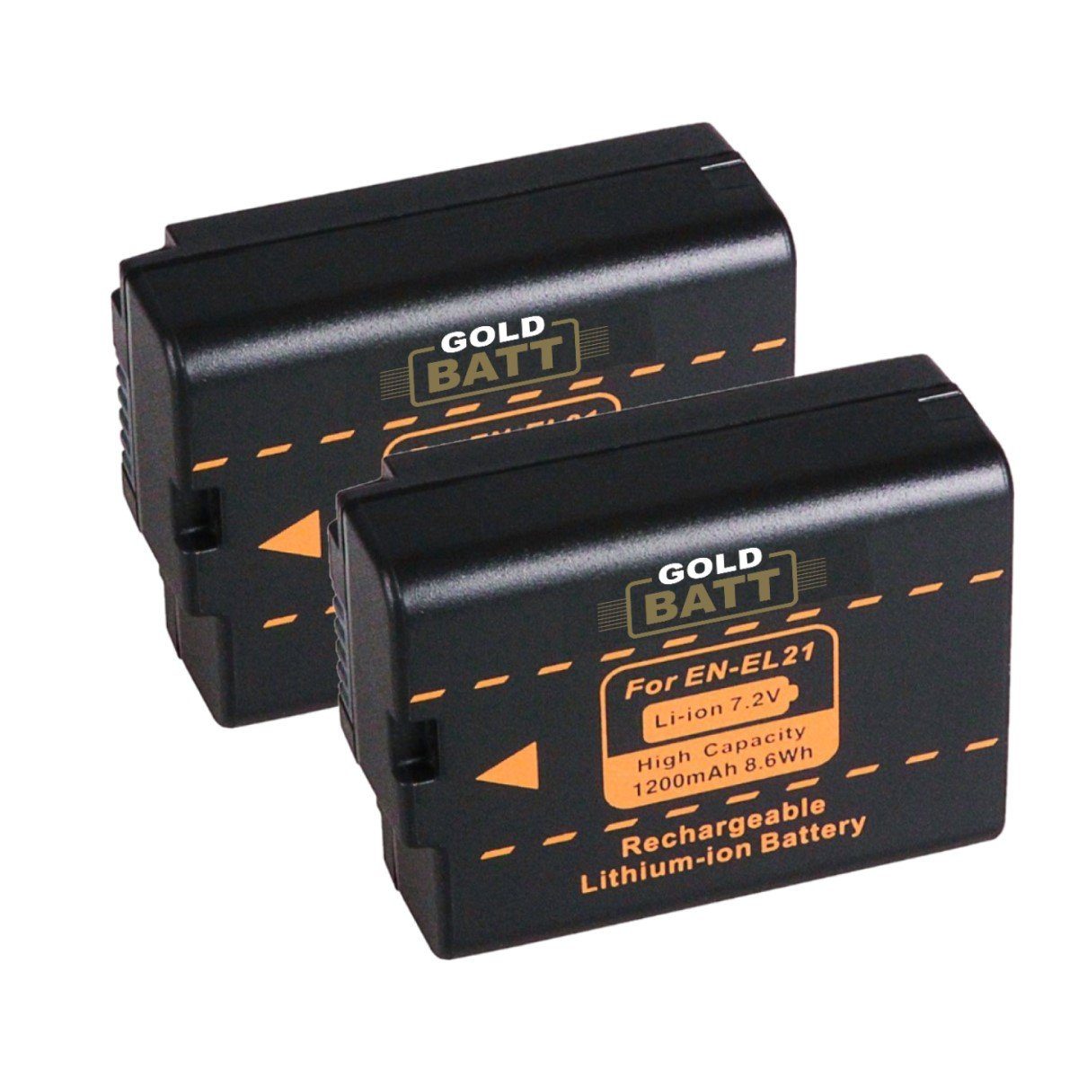 GOLDBATT 2x Akku für Nikon EN-EL21 ENEL21 V2 V 2 1200mAh Kamera-Akku Li-Ionen-Ersatzakku 1200 mAh (7,2 V, 2 St), 100% kompatibel mit den Original Akkus durch maßgefertigte Passform inklusive Überhitzungsschutz