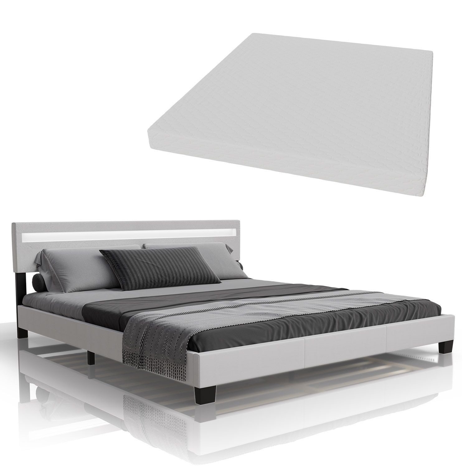 Juskys Polsterbett Paris, 180x200 cm, RGB-LED, Kunstleder, weiches Kopfteil günstig online kaufen