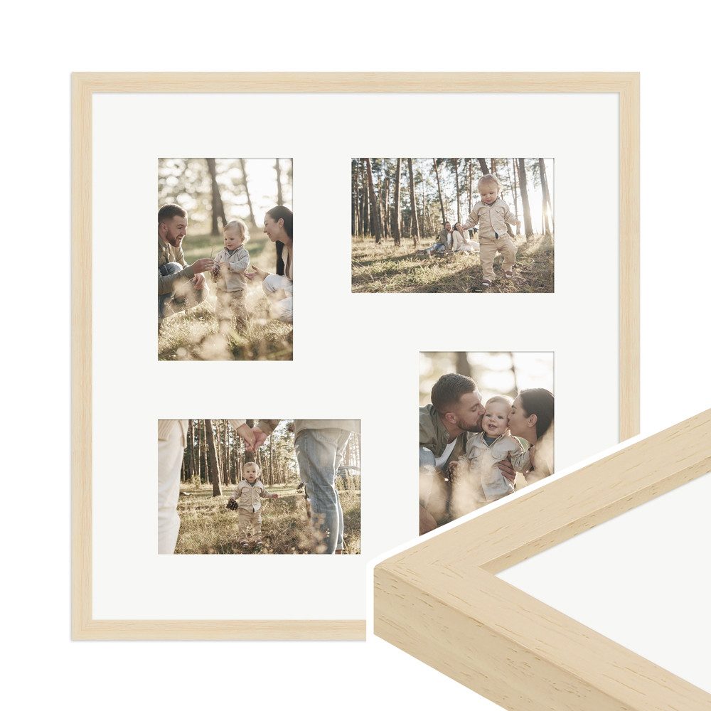 WANDStyle Galerierahmen G950 40x40 cm, für 4 Bilder, im Format 10x15 cm, aus Massivholz in der Farbe Natur