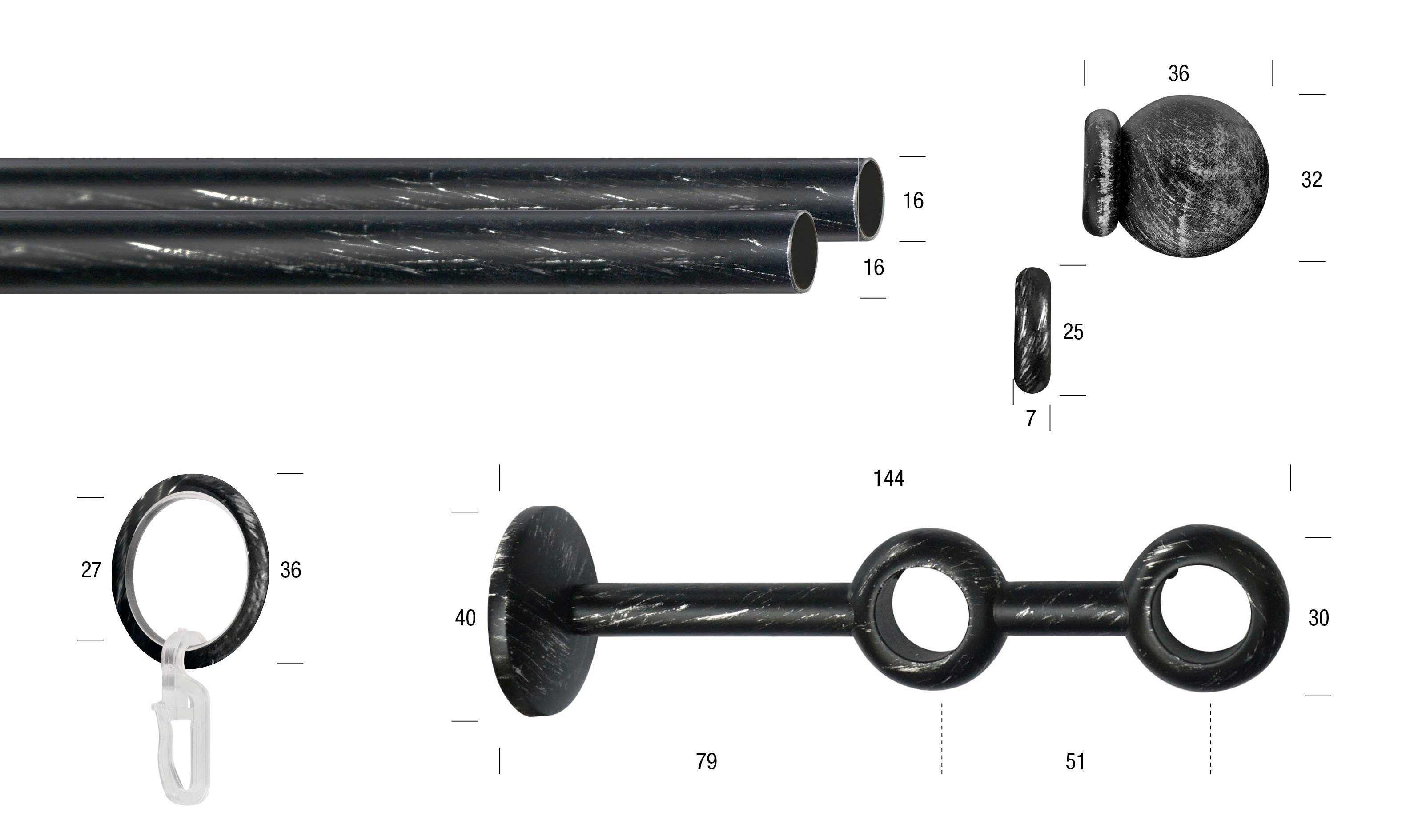 GARESA Gardinenstange ESPERANCA, Ø 16 mm, 2-läufig, Wunschmaßlänge, verschraubt, Metall, rustikale Vorhanggarnitur, verlängerbar, Eisen, Endk. Kugel, m. Ringe