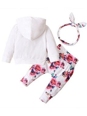 Lapastyle Shirt, Leggings & Haarband Langarm-Anzug für Babys, Kapuzenpullover & Hose (Set, 3-tlg) Blumendruck