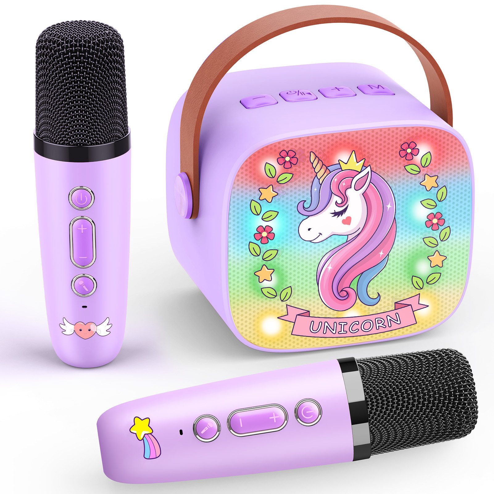 Wootoy Kinder-Lautsprecher Karaoke-Set mit 2 Mikrofonen Einhorn Geschenke Karaoke-Maschine (HiFi-Stereosound Rauschreduzierung und Stimmveränderung)