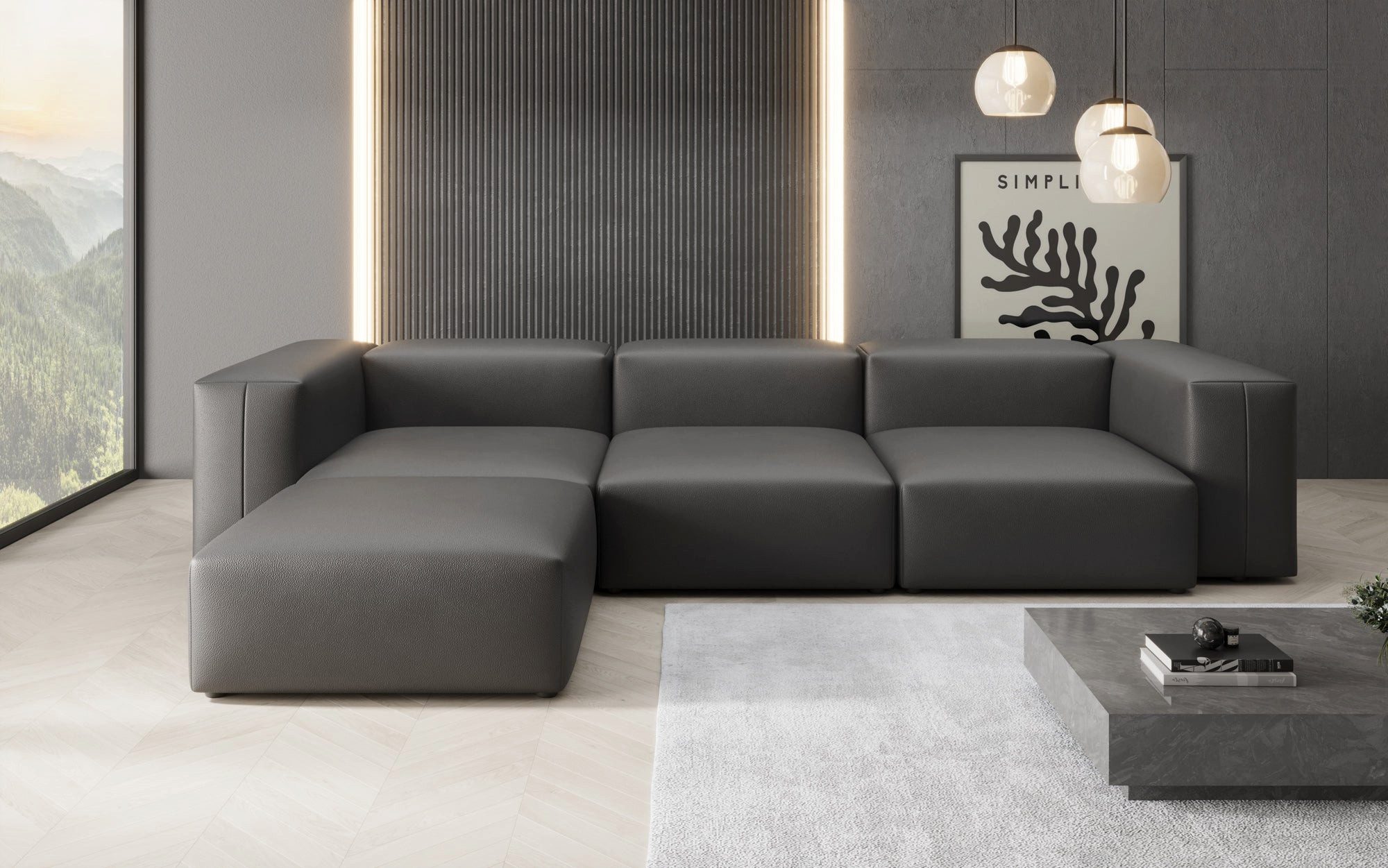 Luxusbetten24 Ecksofa Designer L Sofa Snug, mit Bezug aus pflegeleichtem Echtleder