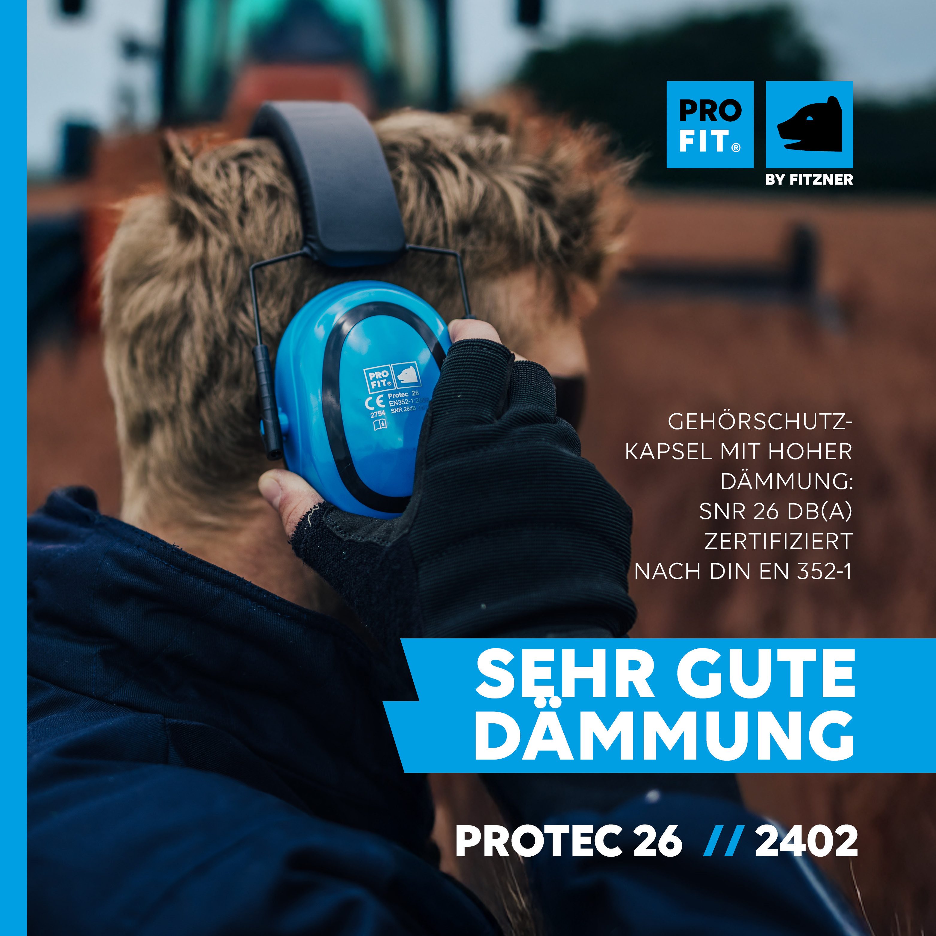 PRO FIT Kapselgehörschutz Protec 26, Gehörschutzkapsel, verstellbarer Gehörschutz, Lärmschutz, (1, Stück), mit niedrigem Anpressdruck, Dämmwerte: SNR 26