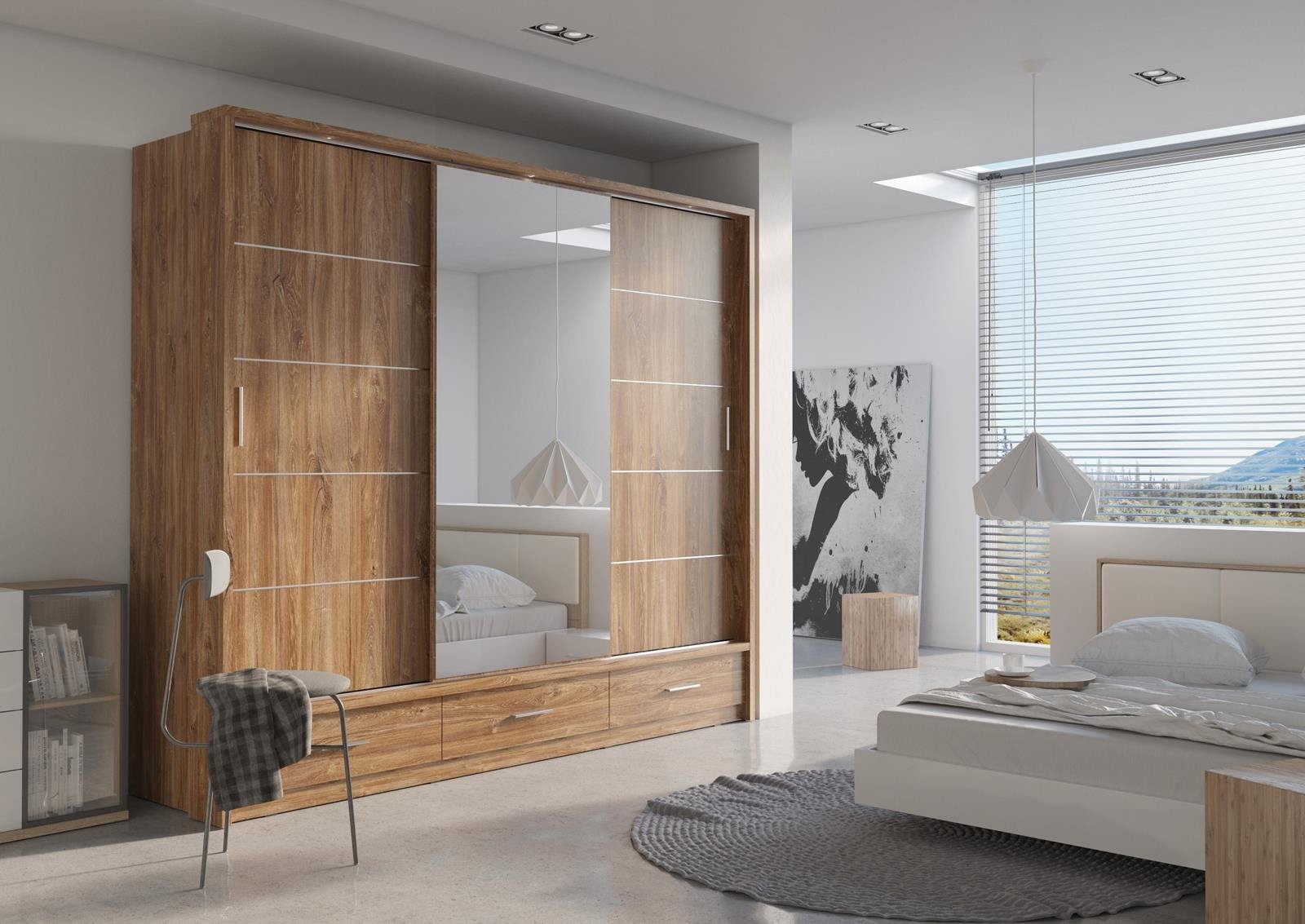 Compleo Kleiderschrank ARTI 01 mit 3 Schubladen, mit Spiegel, 3-türig Schwe günstig online kaufen