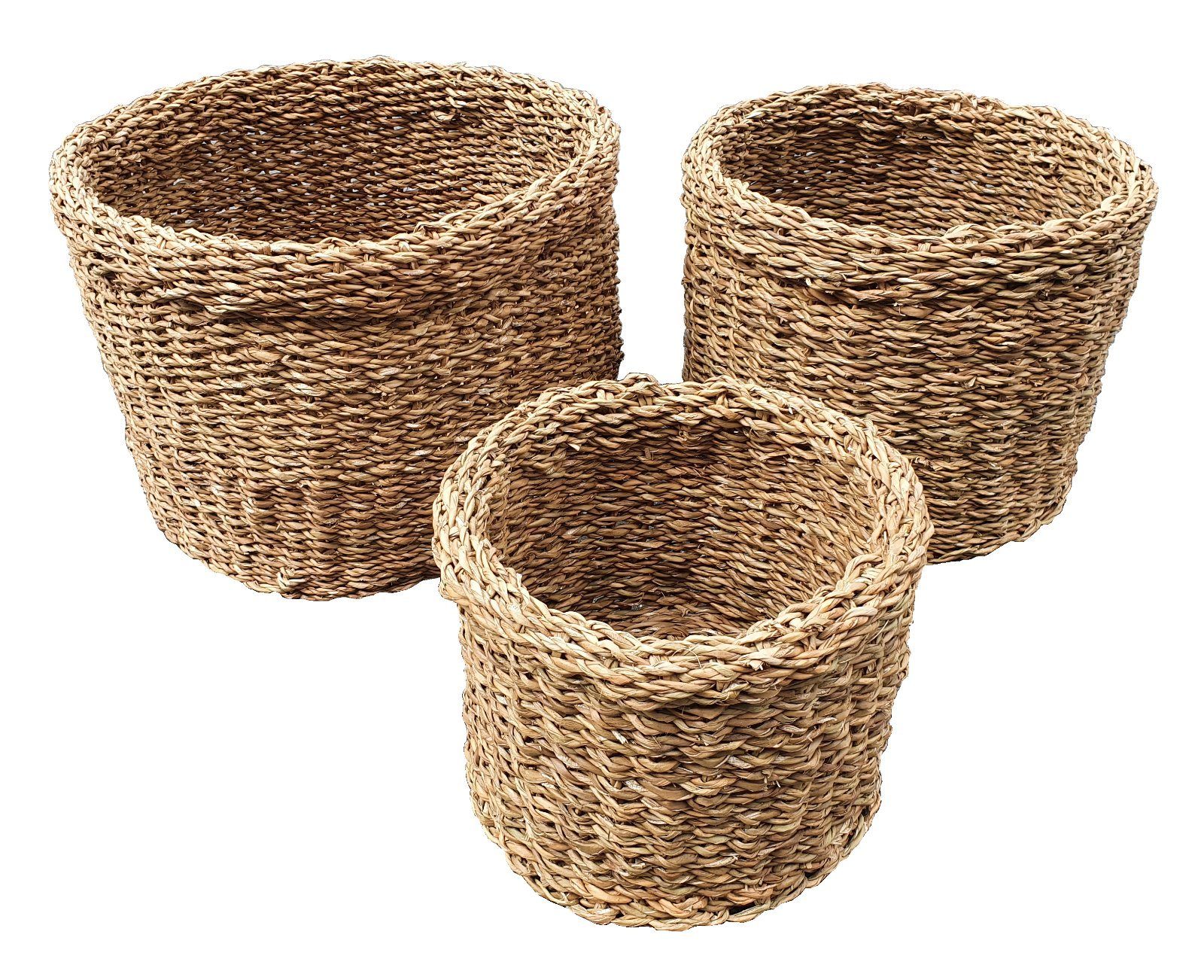 Meinposten Aufbewahrungskorb 3 XL Körbe Aufbewahrungskörbe Korb Seegras Aufbewahrungskorb rund natur 3er SET (3 St., 3er Set), Klein: 23 x 22 cm Mittel: 30 x 28 cm Groß: 38 x 30 cm