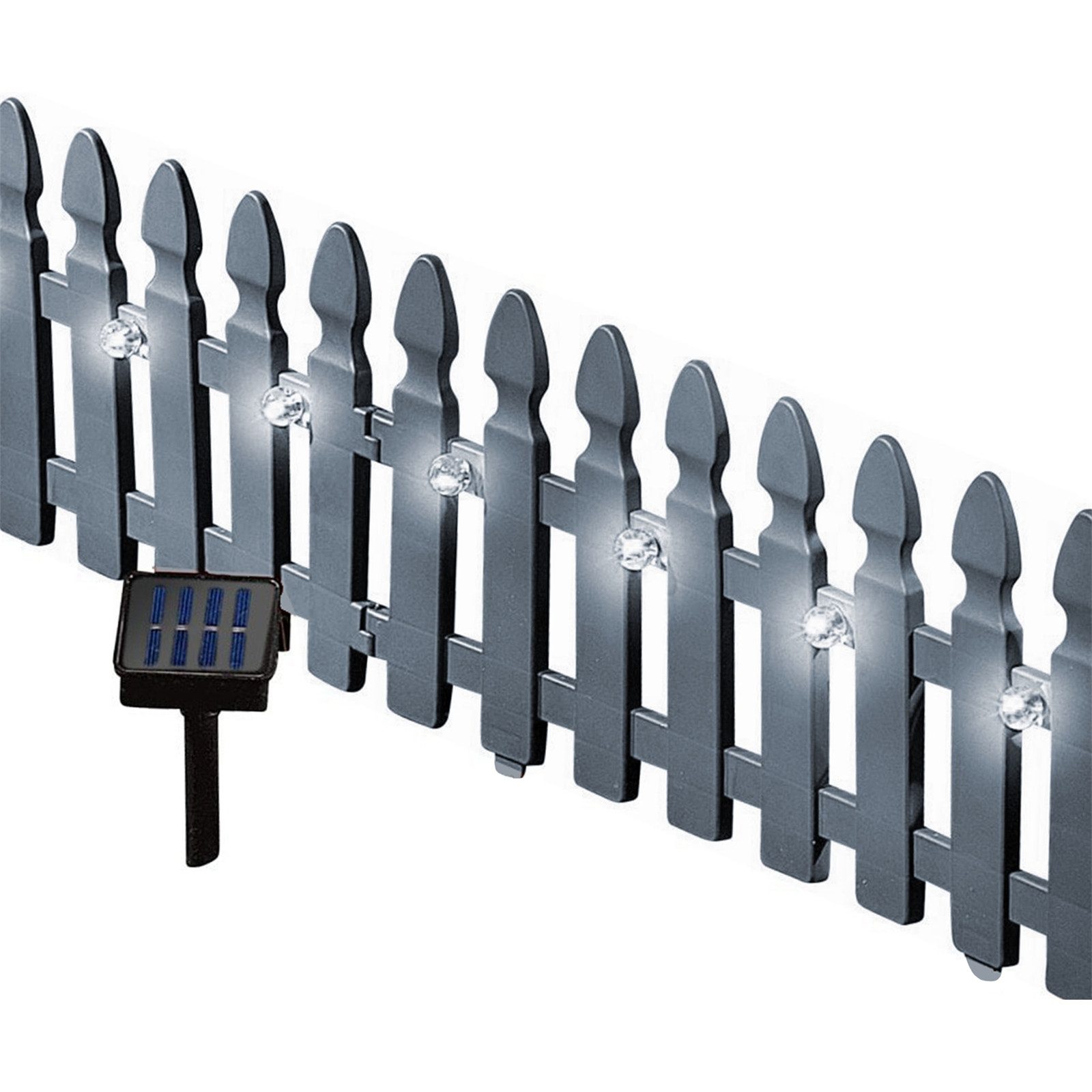 HTILiving Zierzaun Zierzaun Nessa Solar Palisade 4teilig Grau, (Set