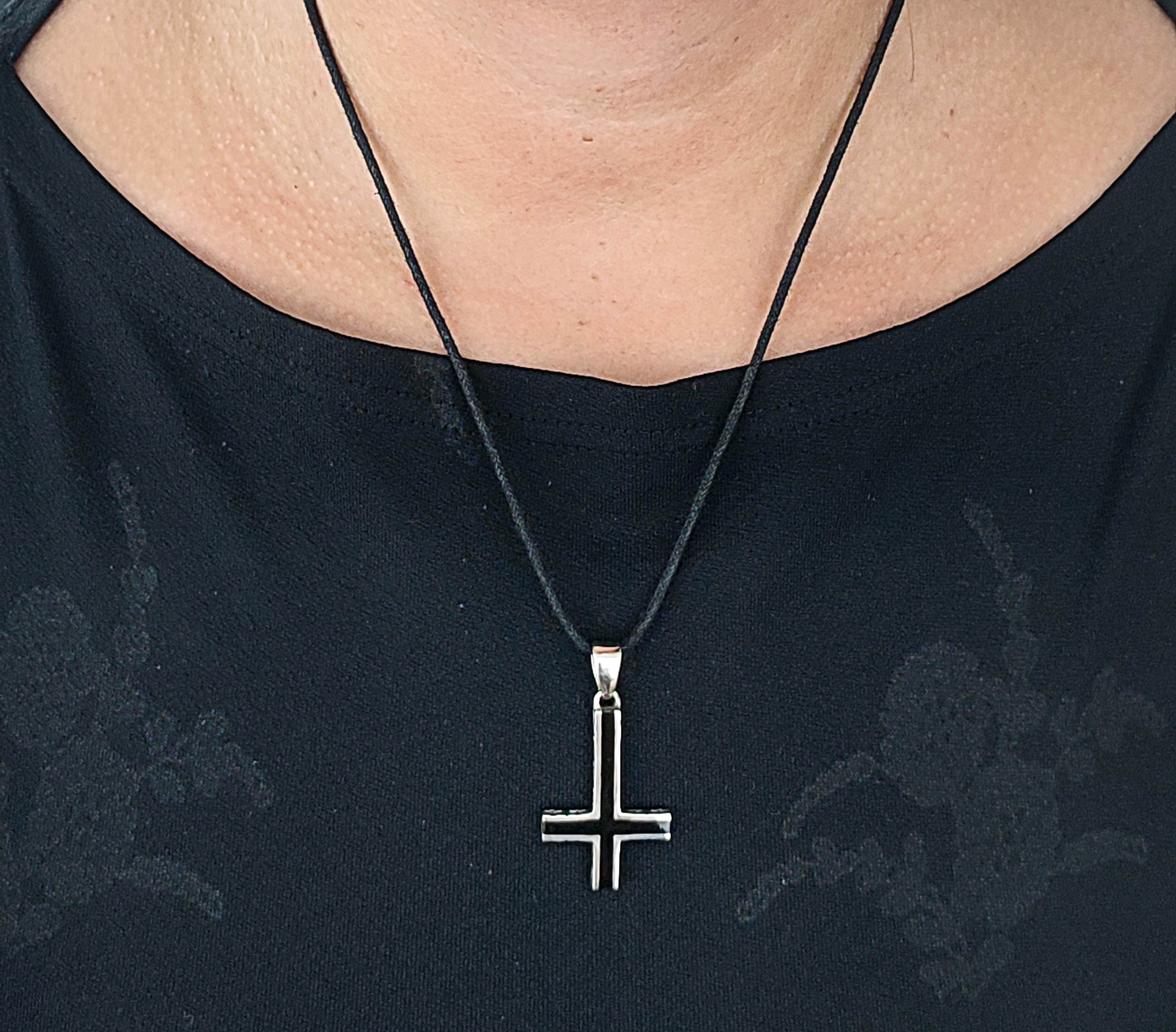 Leather umgedrehtes 925 Silber umgekehrtes Kiss Petruskreuz Kreuz Sterling Kettenanhänger of Kreuz