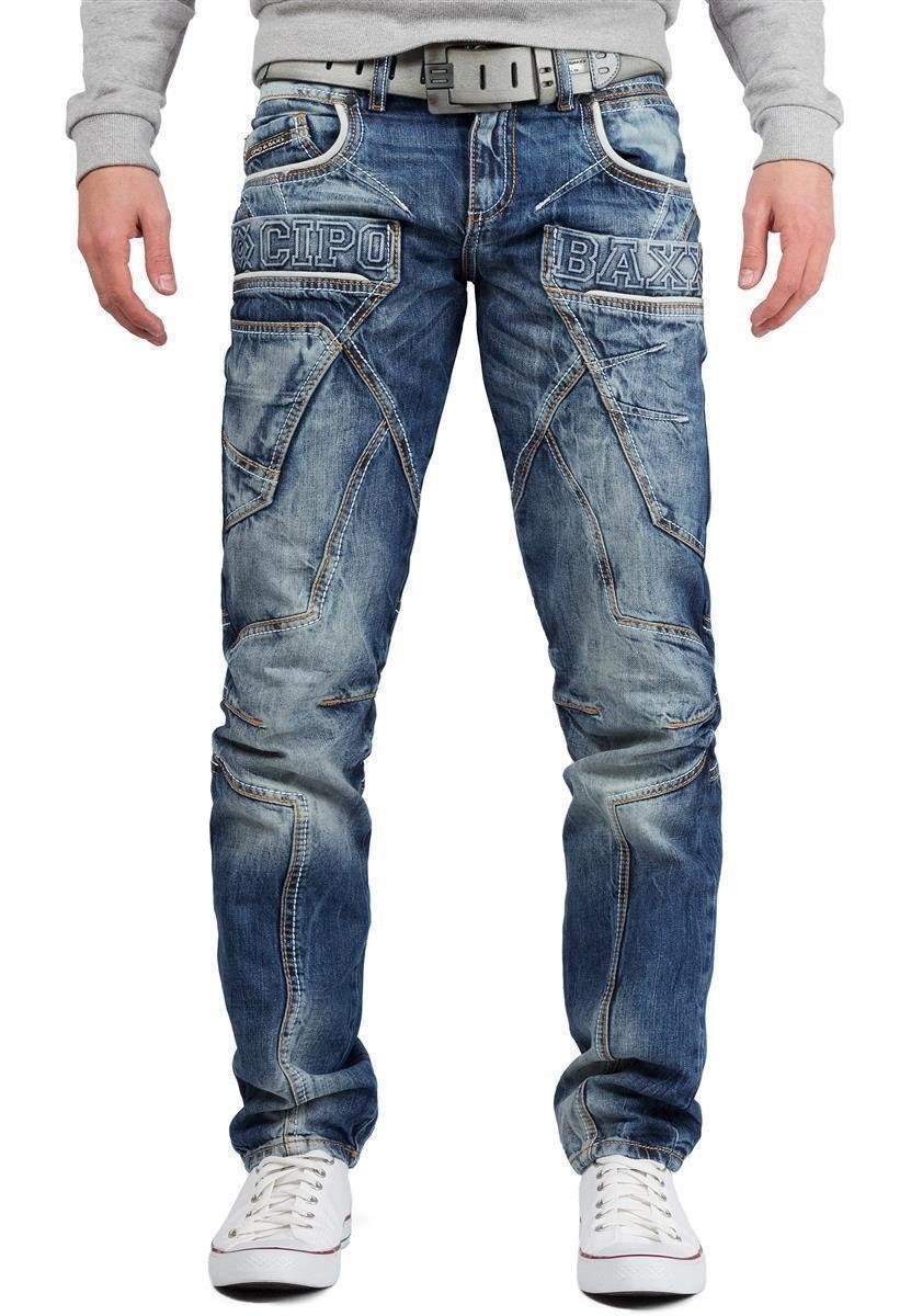 Cipo & Baxx Slim-fit-Jeans Herren Hose BA-CD391 mit Verzierungen und Schriftzug