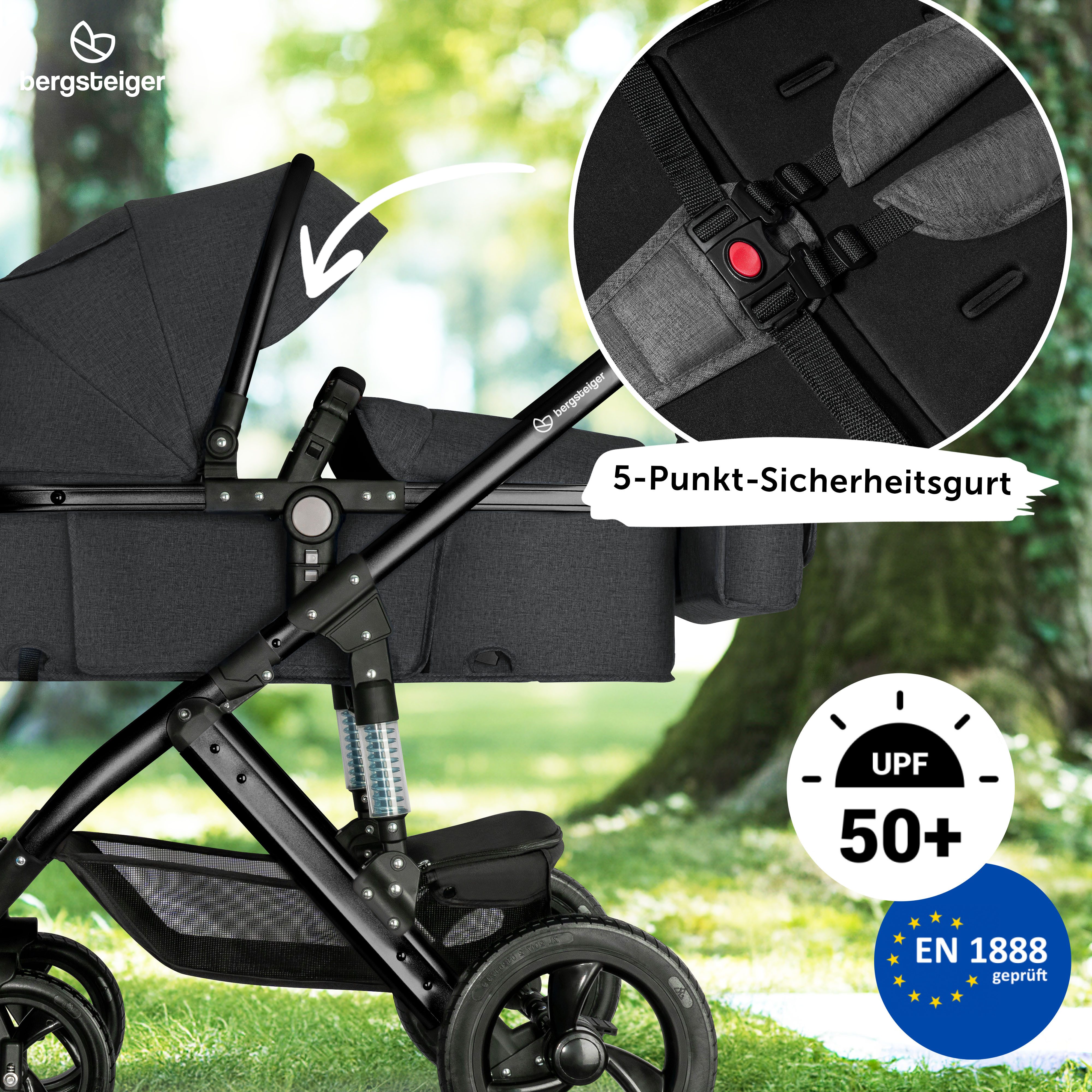 bergsteiger Kombi-Kinderwagen Nizza 3 in 1 Kinderwagen, Auto-Babyschale & Isofix Station optional