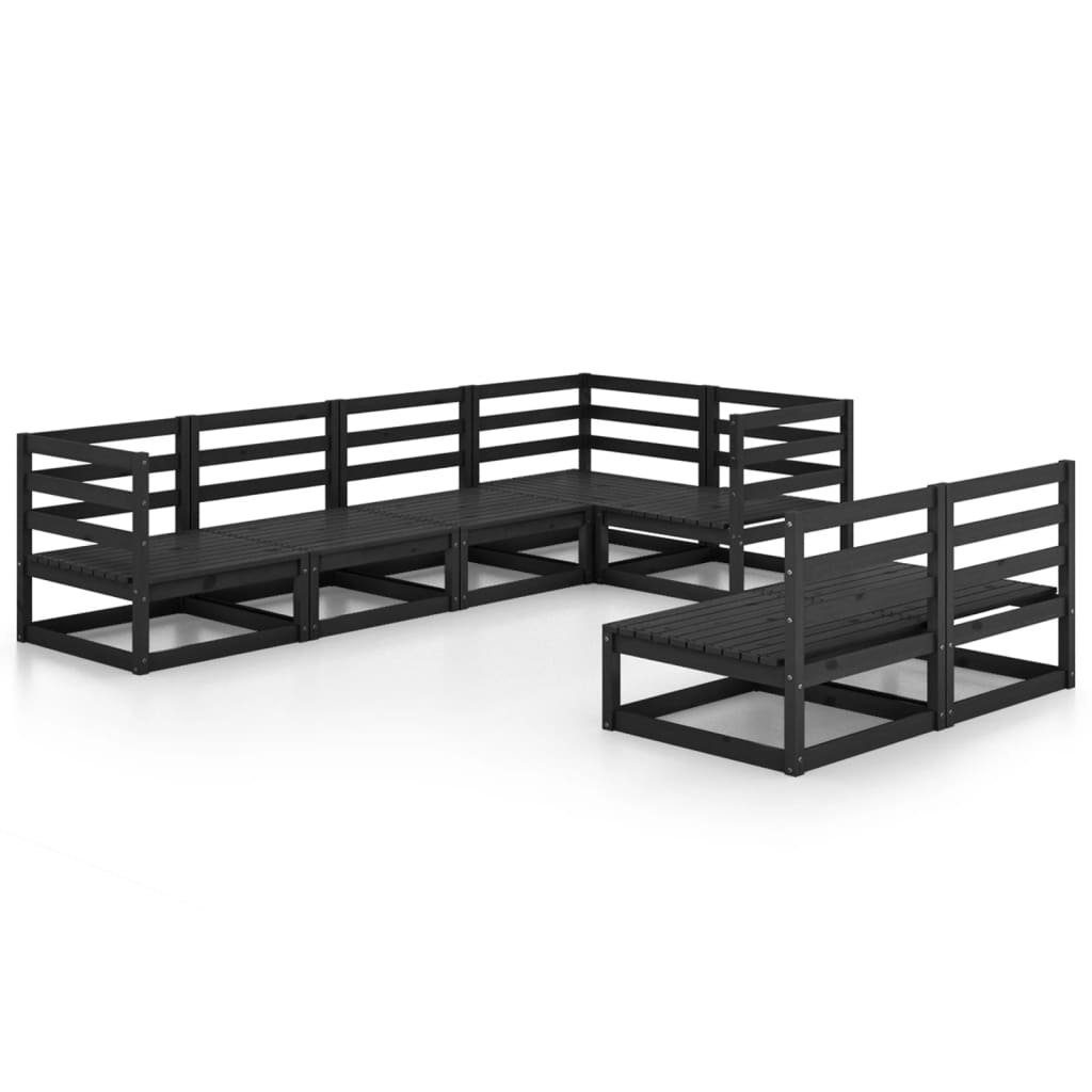 Kiefer, Gartenlounge-Set Garten-Lounge-Set (1-tlg) Schwarz 7-tlg. vidaXL Massivholz