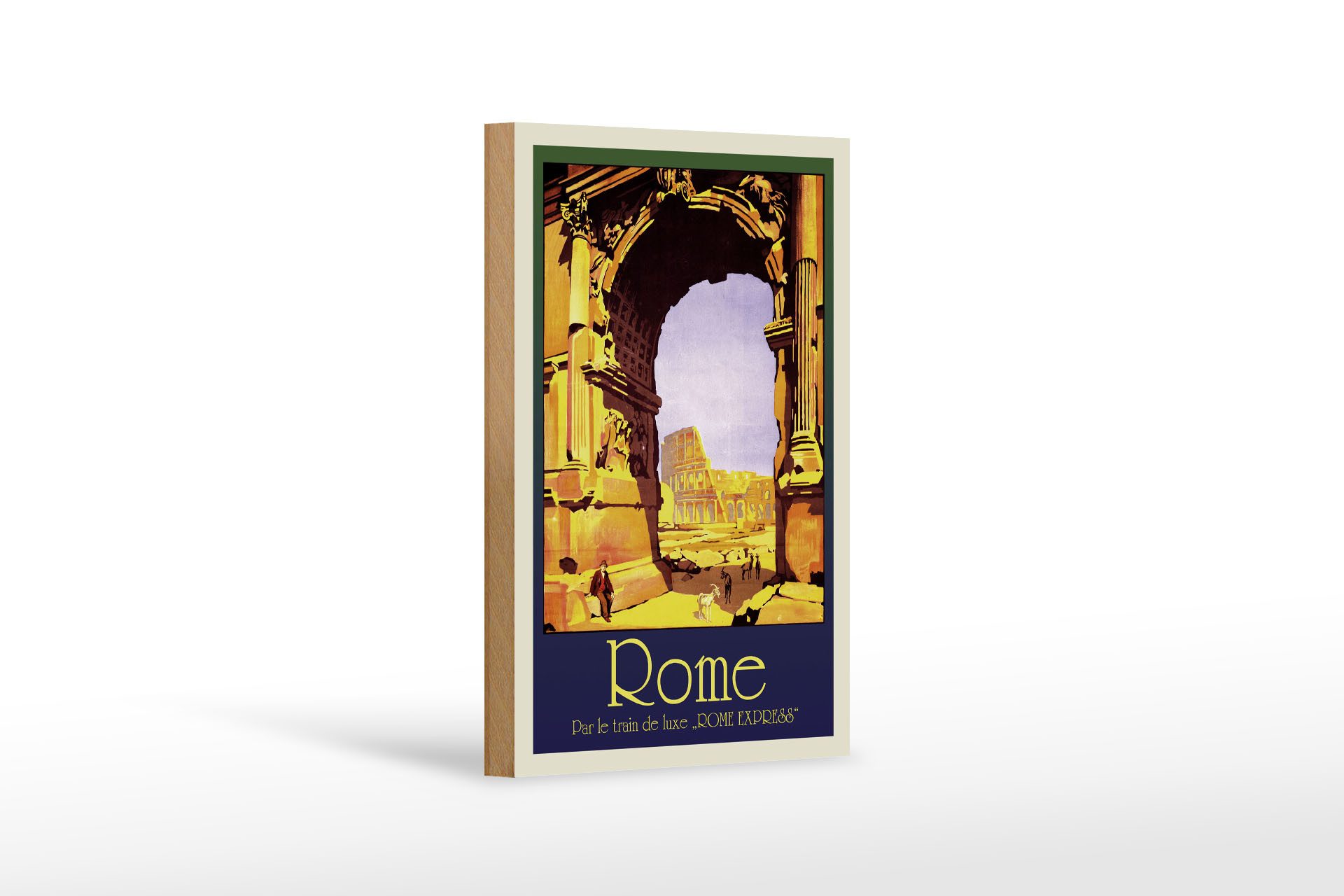 Femer GmbH Holzbild Reise 12x18 cm Rome Italien Par le train de luxe ROME EXPRESS, (1 St), Glatte Holzfaserplatte (MDF), vorn beschichtet