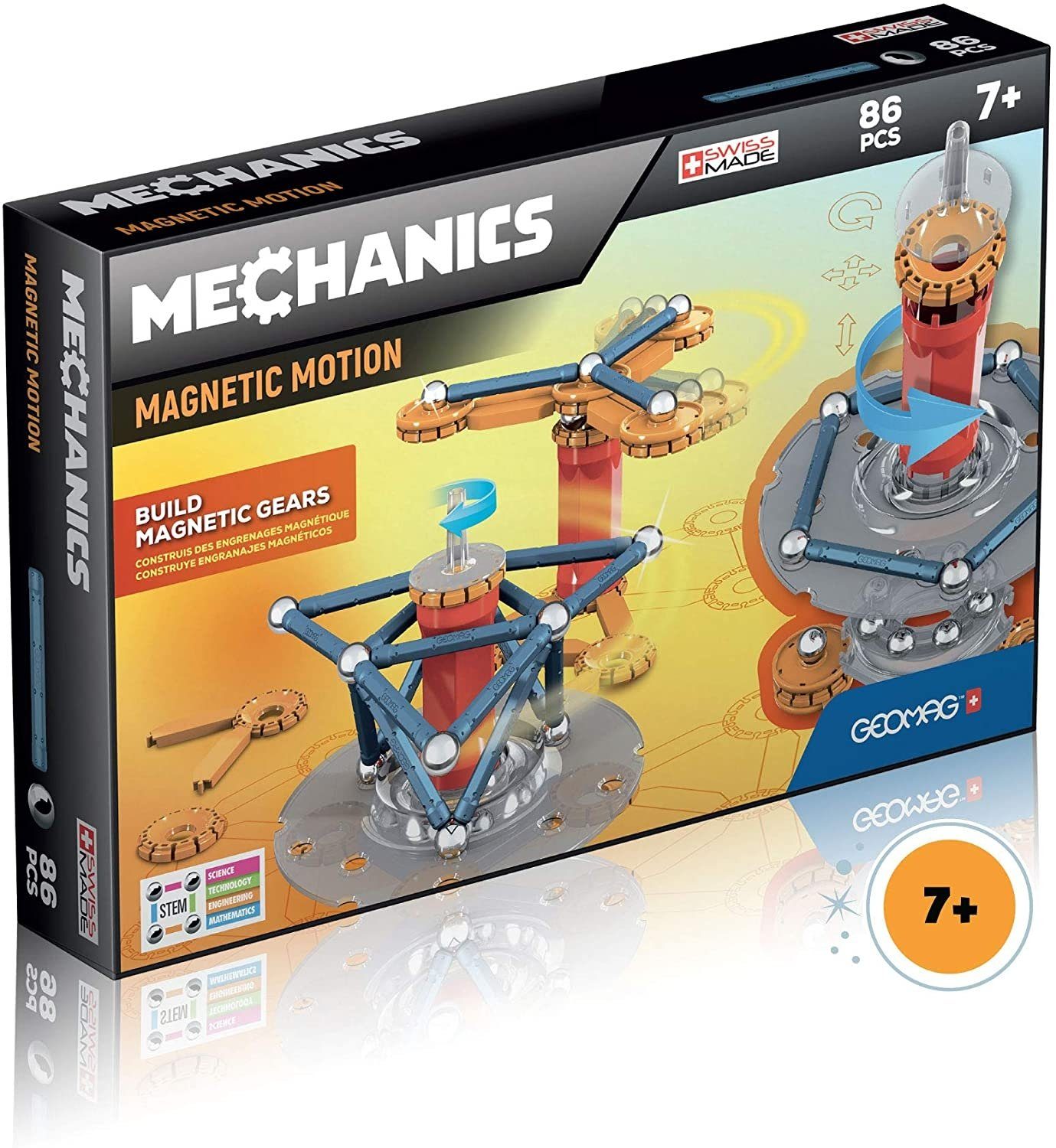 Geomag™ Magnetspielbausteine Geomag MECHANICS Magnetic Konstruktionspiel Motion 86-teilig, Mehrfarb, (Packung, 86 St)