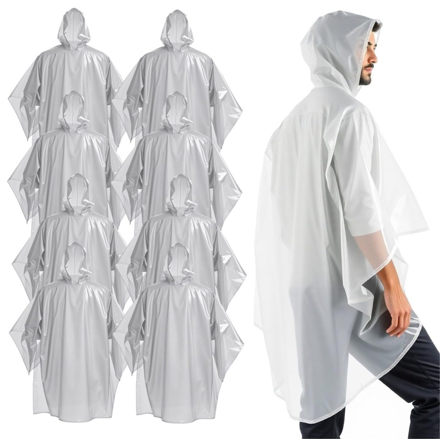 Outdoorn Regenponcho 6x Einweg Regenjacke & Regenponcho mit Kaputze - Einmal Regenjacke (6er Set, 6-St)