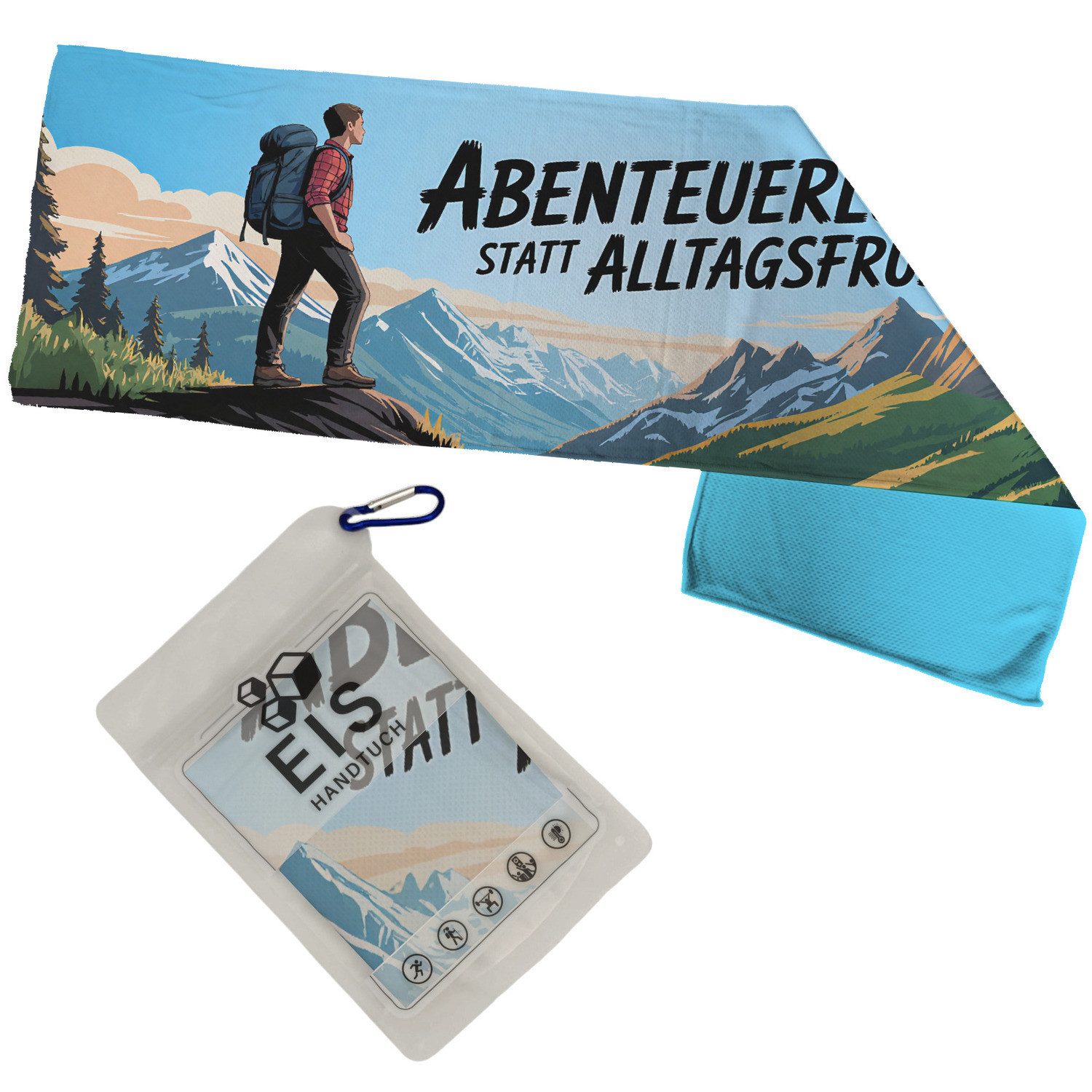 Sporthandtuch Wanderer mit Berglandschaft Eishandtuch Abenteuerlust statt