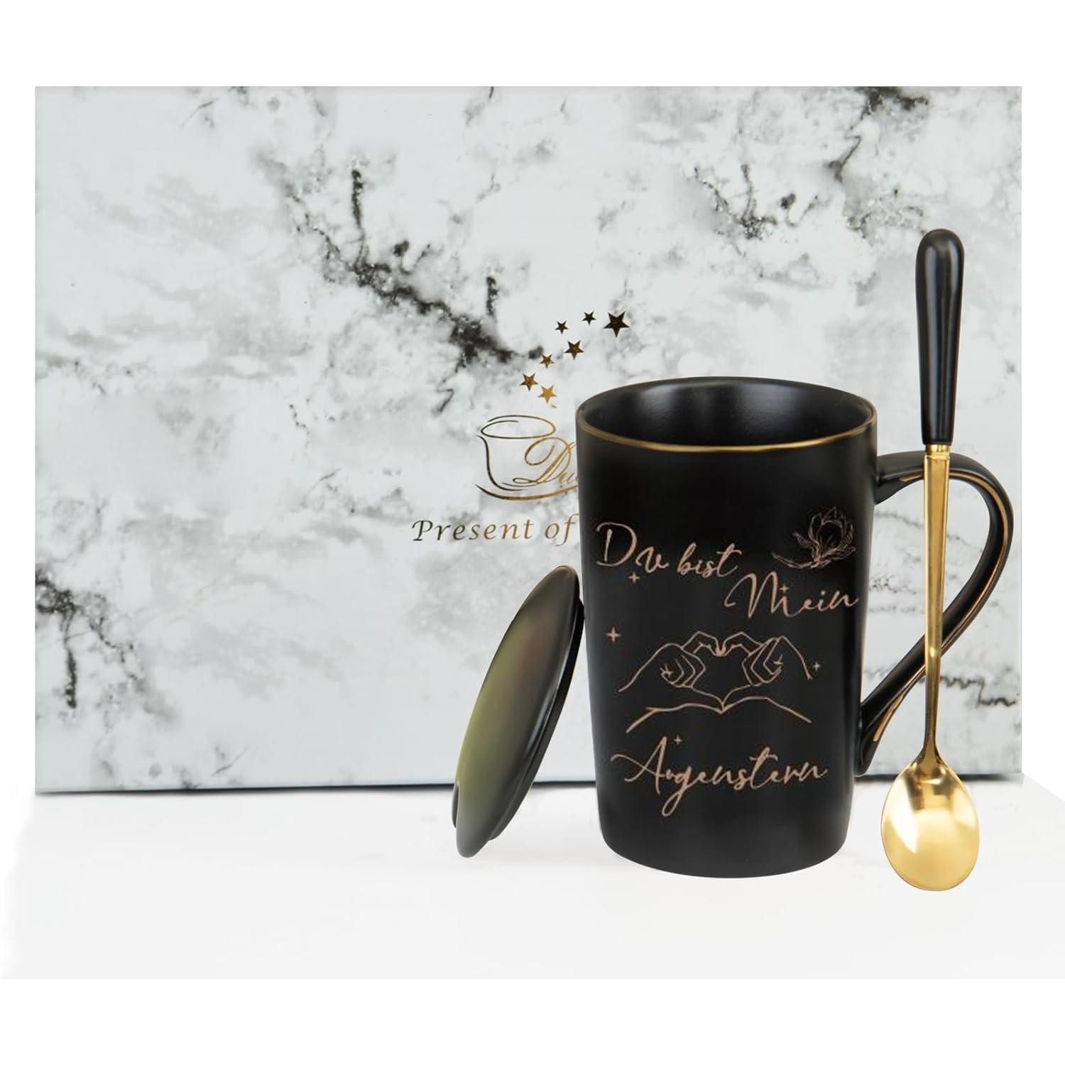 LuxusKollektion Tasse Kaffeetasse Augenstern 400ml Schwarz, Keramik