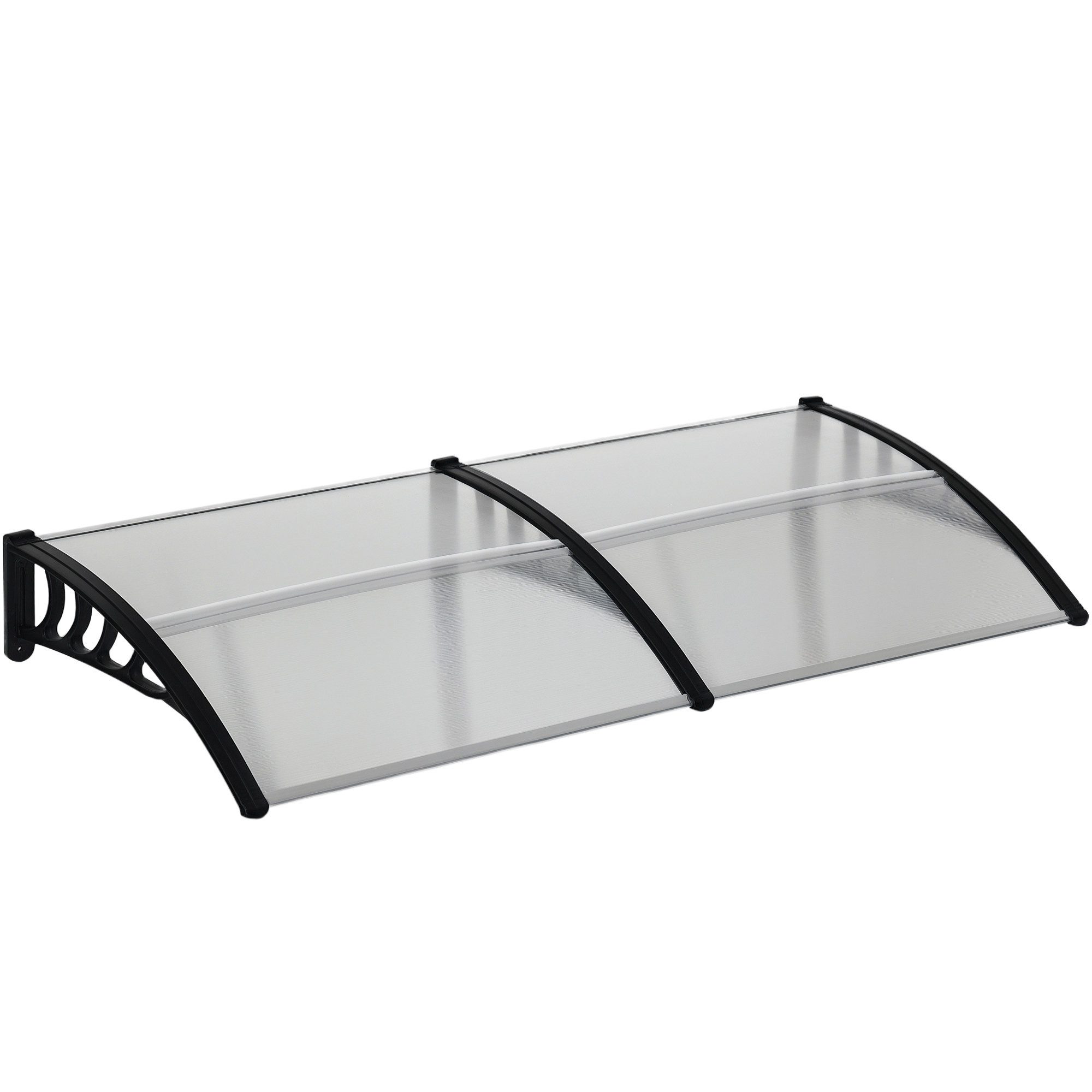 Outsunny Pultvordach Vordach aus Polycarbonat und Aluminium (Überdachung, 1 St., Vordach), 200cm x 96cm x 27cm, Transparent+Schwarz