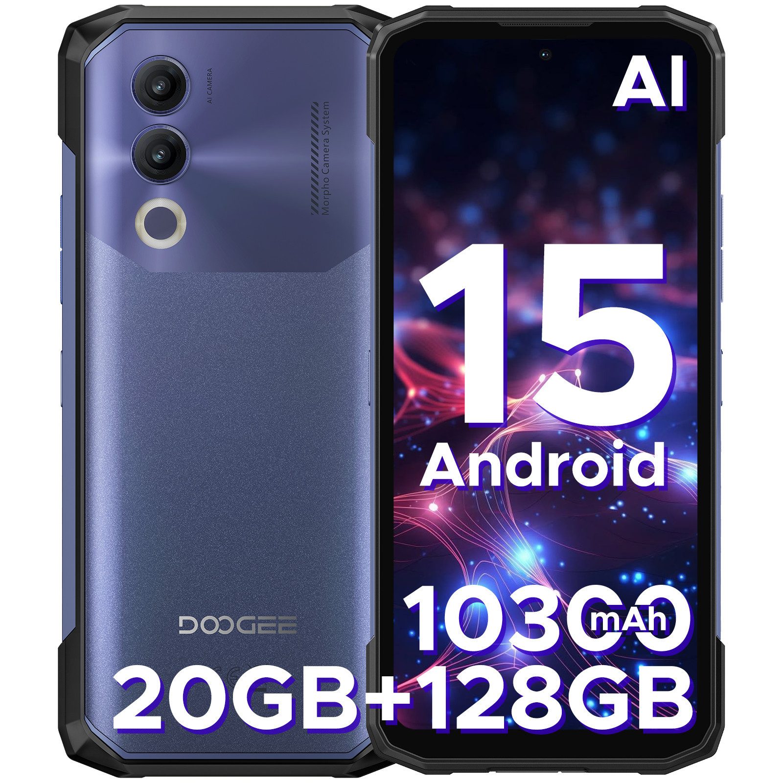 DOOGEE BLADE 20 Android 15 10300mAh 6.6Zoll Handy Ohne Vertrag Outdoor Mobile Smartphone (16,66 cm/6.6 Zoll, 128 GB Speicherplatz, 16 MP Kamera, 20GB+128GB/2TB Handy,Rugged & Slim smartphone, NFC/IP68/69K)