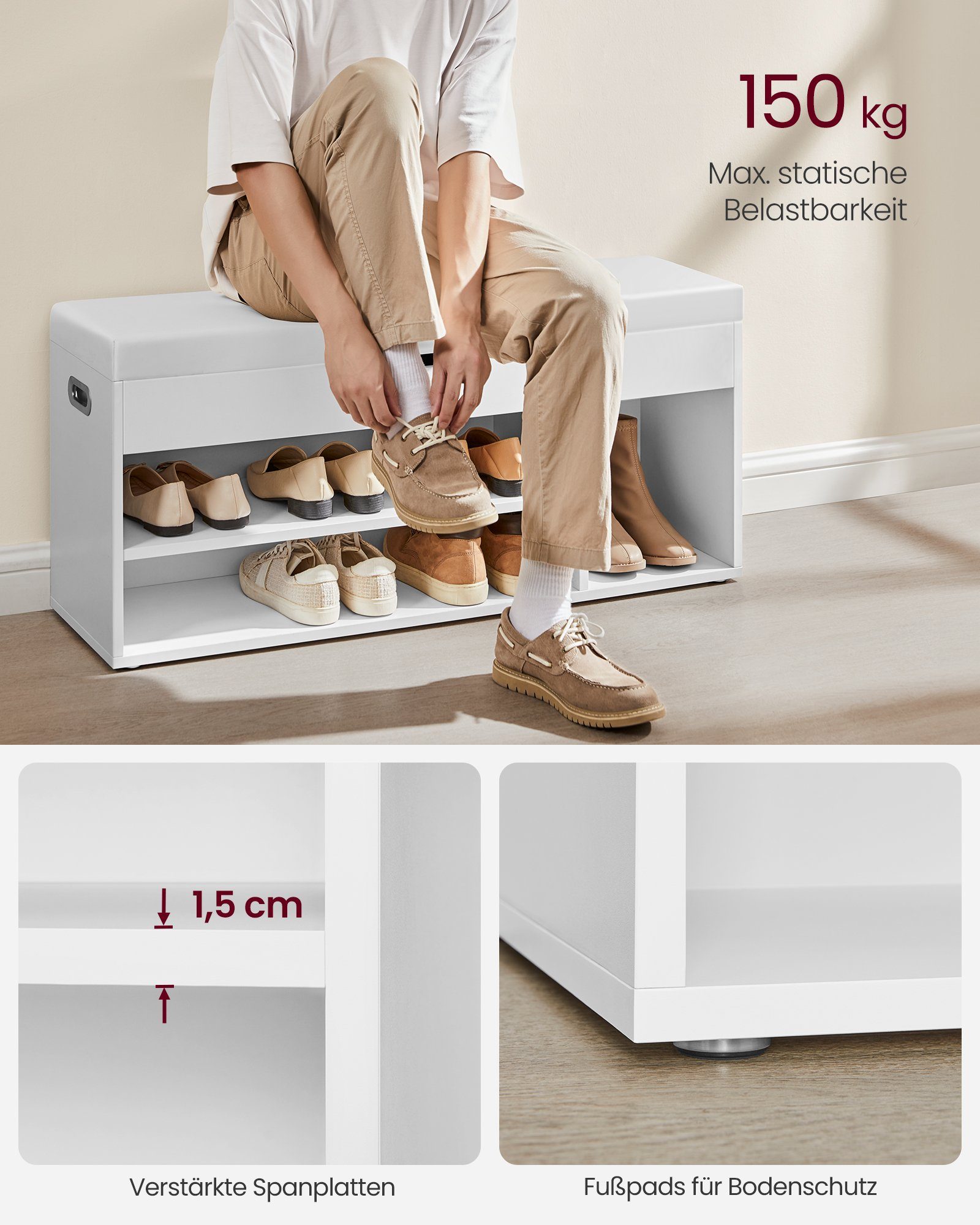 VASAGLE Schuhbank Sitzbank, Sitzfläche, Stauraum, gepolstert, günstig online kaufen