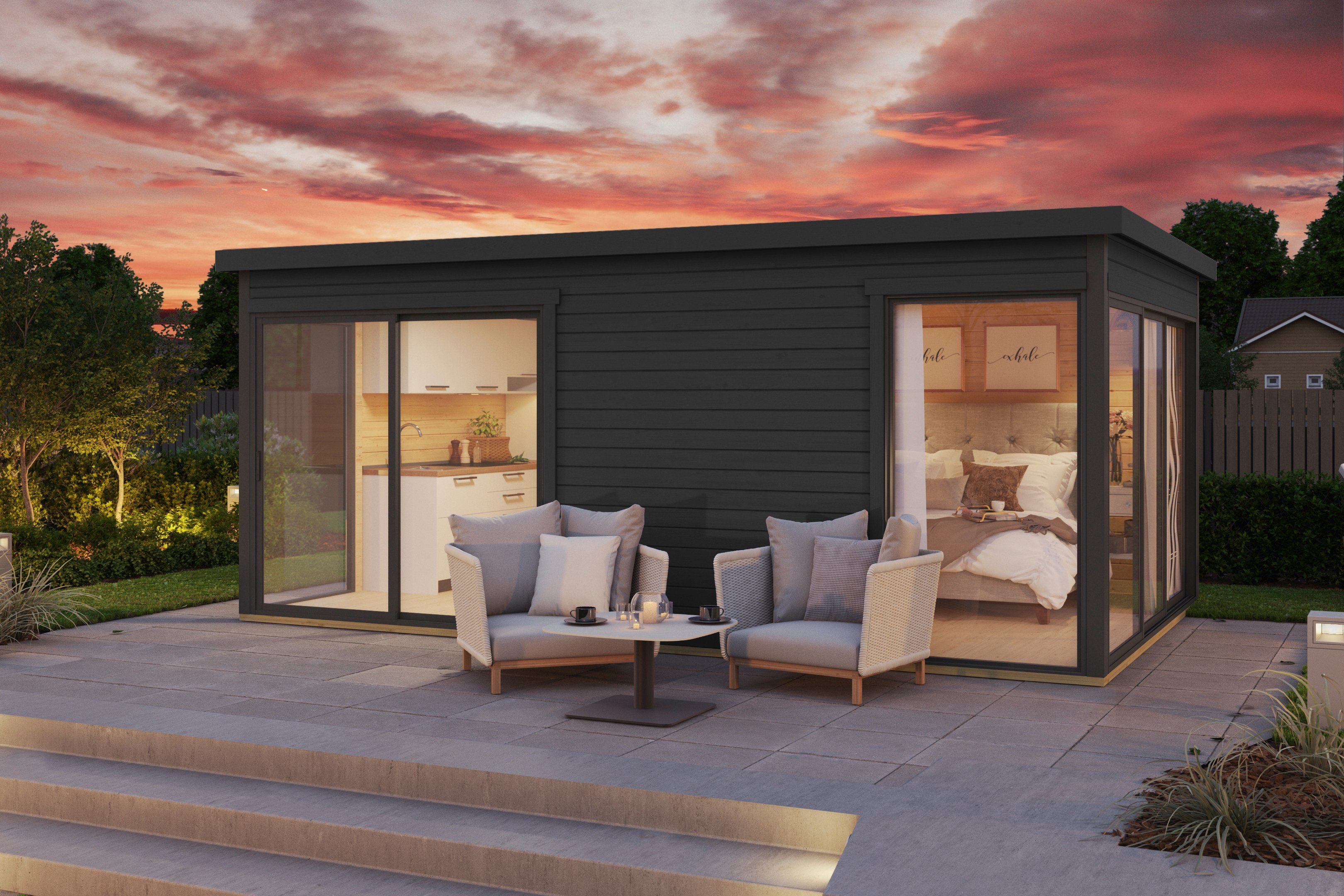 LASITA MAJA Gartenhaus DOMEO 3 CARBONGRAU/ANTHRAZIT, BxT: 528,4x341,5 cm, (Set), 2-Raum, Fundamentmass 5088 x 3219, Carbongrau