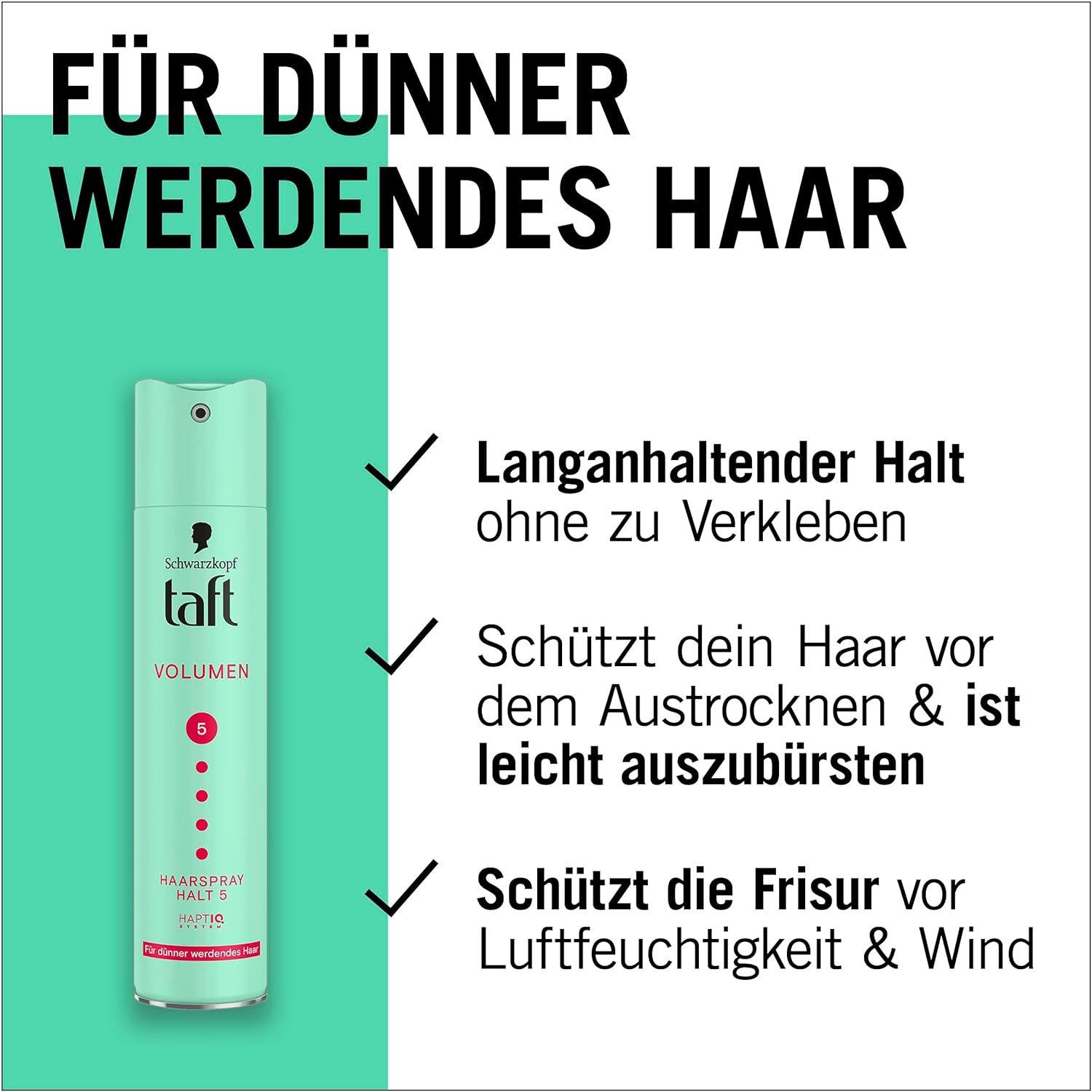 Taft Haarspray Schwarzkopf, Volumen für dünner werdende Haar, 1x 250ml, 1-tlg., Haltegrad 5, HAPTIQ-System