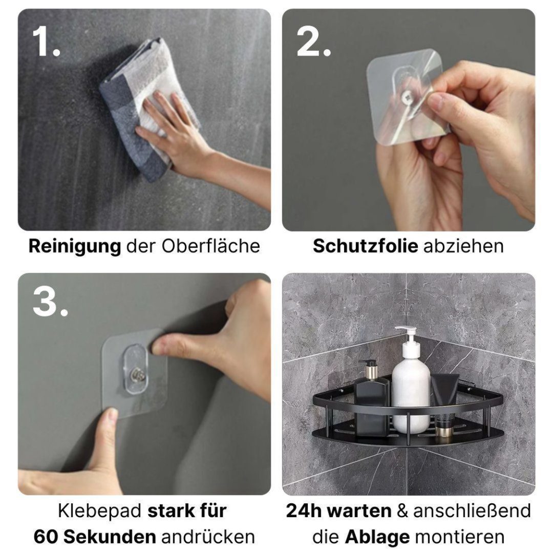 LIVINA HOME Duschablage ohne Bohren, Duschablage zum hängen, Duschkorb Eck in schwarz, 1-tlg., Eck Badregal, Duschregal, Duschzubehör, Badezimmerorganizer, +4 Haken