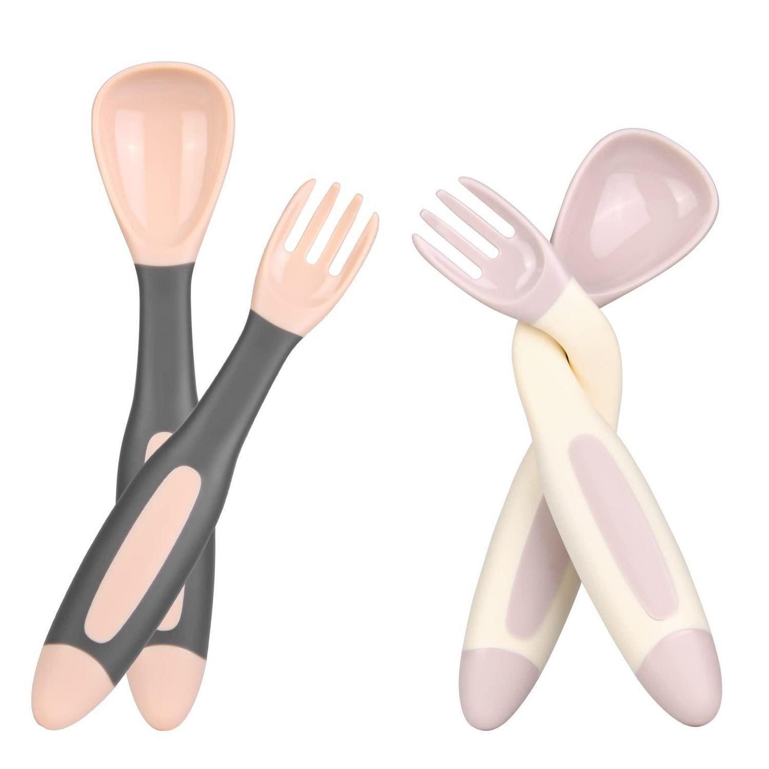 LuxusKollektion Kinderbesteck Baby Löffel Gabel Lernlöffel 2er Set BPA frei 6 Monate Rosa