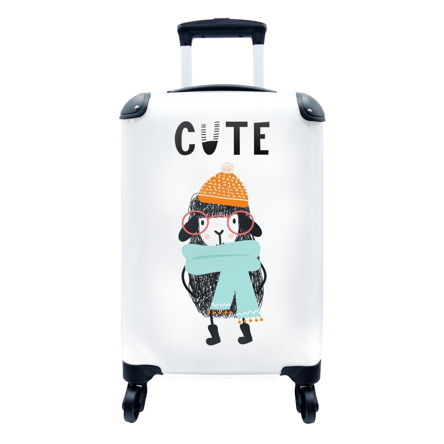 MuchoWow Handgepäckkoffer Illustration für Trolley, Reisetasche Zitat Schaf, mit einem für 'Niedlich' Kinder dem Reisekoffer Ferien, mit Rollen, Handgepäck rollen, 4 und