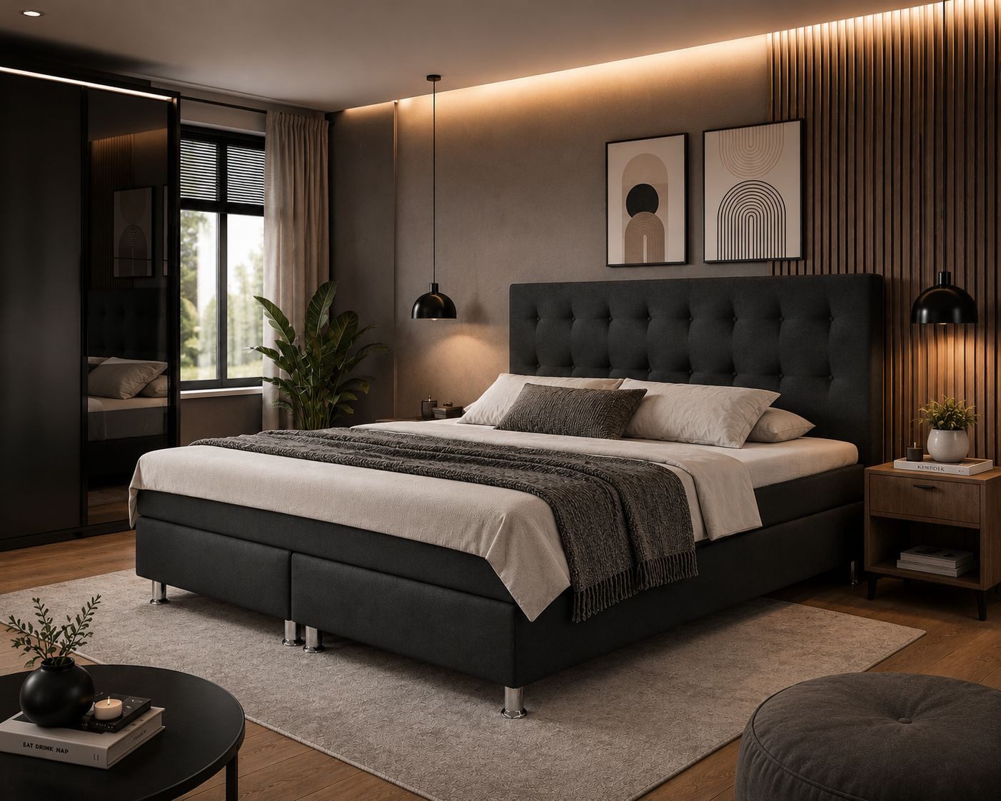 Homeline Boxspringbett 180x200 Boxspringbett mit Matratze 180 × 200 cm mit Toper wählbar (Boxspringbett Set, 5-St., Komplettes Box Springbett), Mit Toper