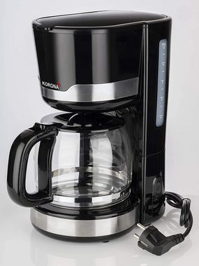 KORONA Filterkaffeemaschine Kaffeemaschine 10232, 1.5l Kaffeekanne, Permanentfilter 1x4, Kaffeeautomat mit Glaskanne, 1,5 Liter Kapazität, für 12 Tassen, 1000 Watt, Anti-Tropf-Funktion, Abschaltautomatik, Farbe: Schwarz / Edelstahl