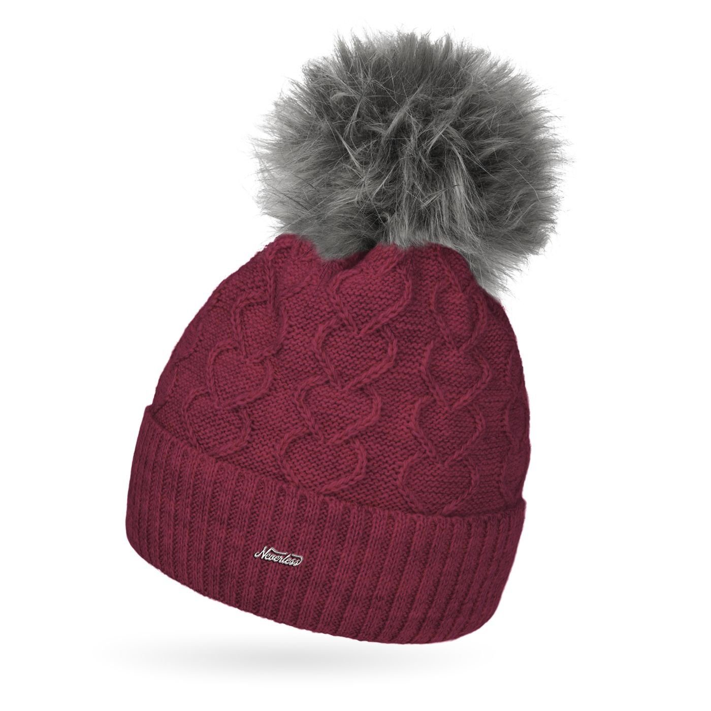 Neverless Bommelmütze Damen Strick-Mütze Fell-Bommel Kunstfell Bommelmütze günstig online kaufen