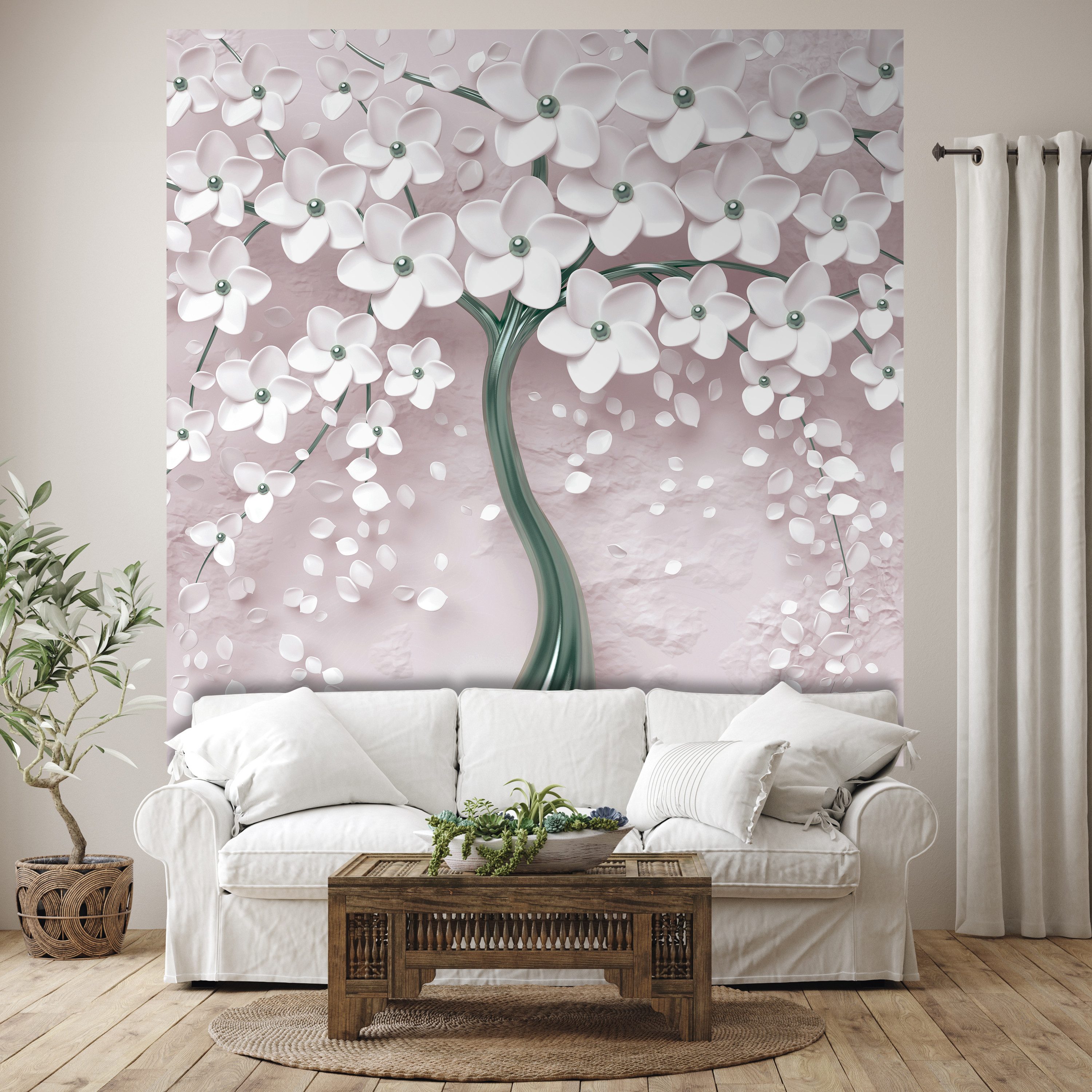 wandmotiv24 Fototapete Baum mit Blüten, strukturiert, Wandtapete, Motivtapete, matt, Vinyltapete, selbstklebend