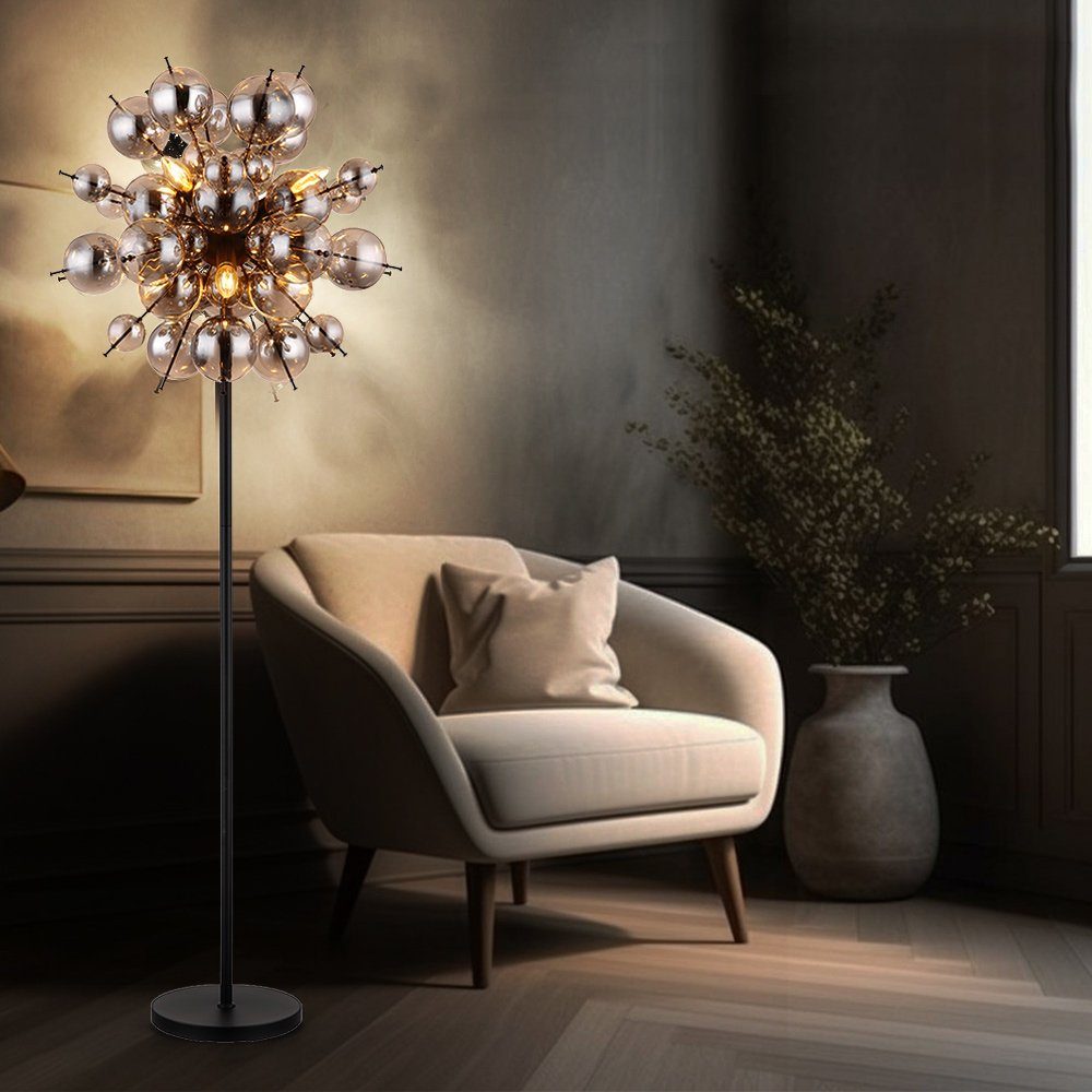 GLOBO LIGHTING Stehlampe, Leuchtmittel nicht inklusive, Stehleuchte Standlampe Wohnzimmerleuchte Rauchglas 6 flammig H 155 cm