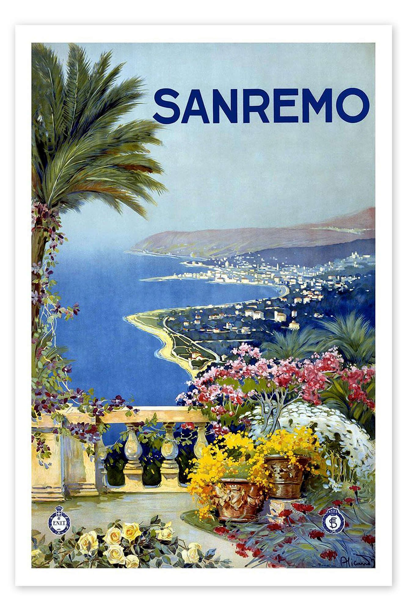 Posterlounge Wandbild Italien - Sanremo, Vintage Travel Collection, erhältlich als Poster, Leinwandbild, Wandsticker oder Acrylglasbild