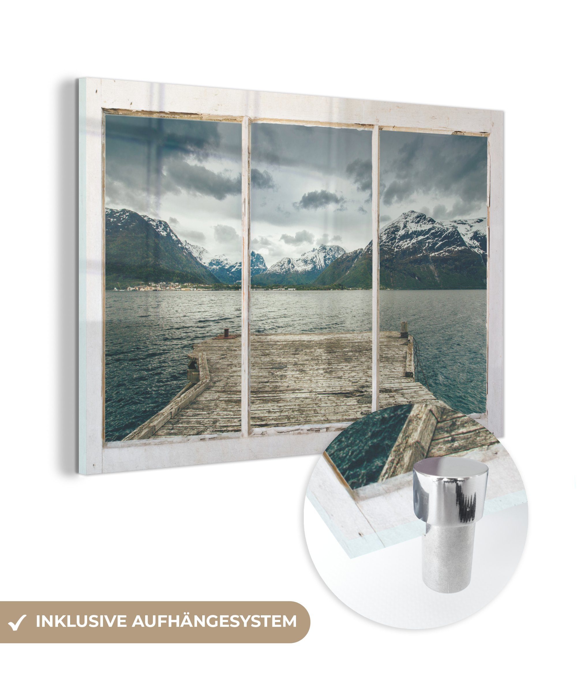 MuchoWow Acrylglasbild Aussicht - Steg - Wasser, (1 St), Glasbilder - Bilder auf Glas Wandbild - Foto auf Glas - Wanddekoration