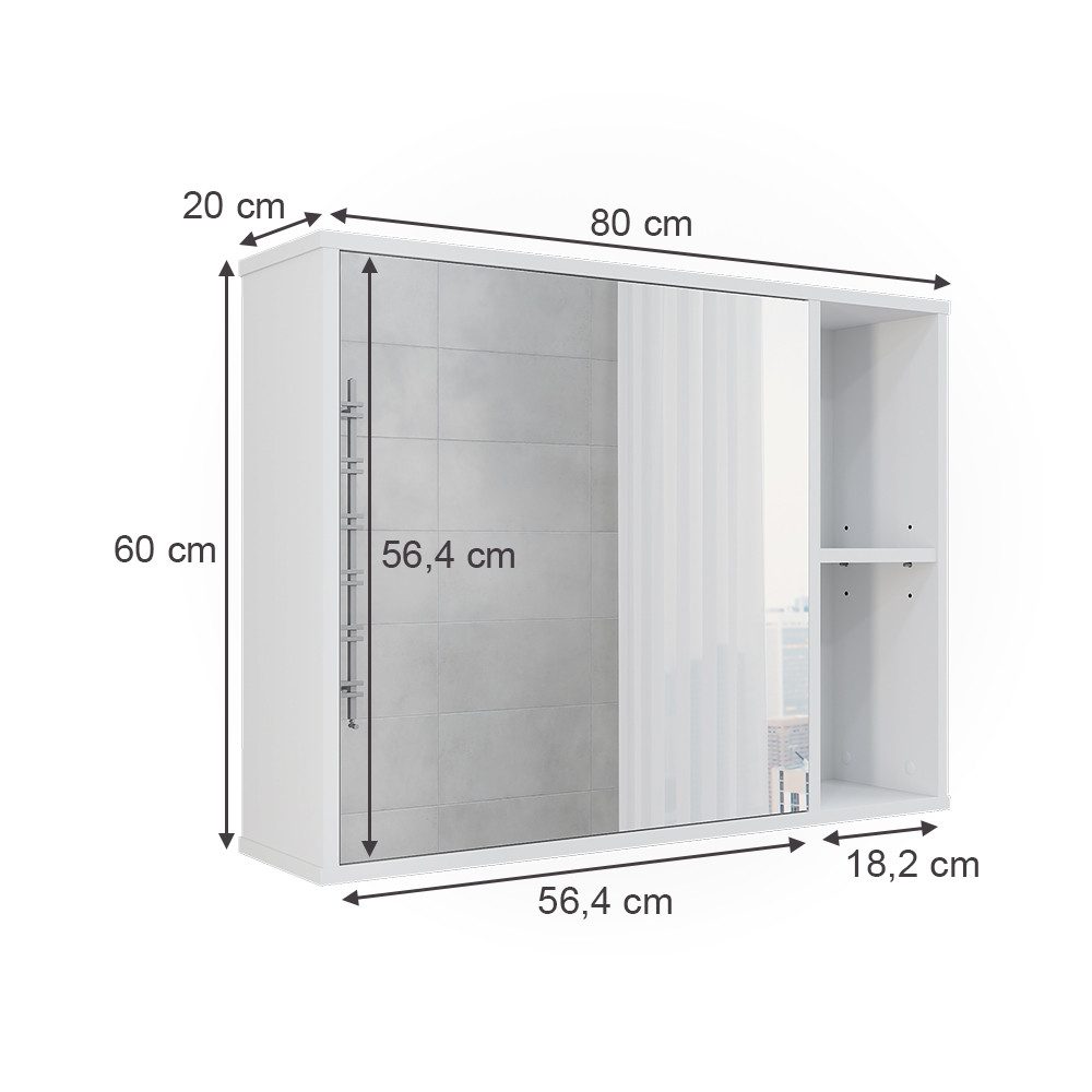 Vicco Badezimmerspiegelschrank Leano, Weiß, 80 x 60 cm (1-St)