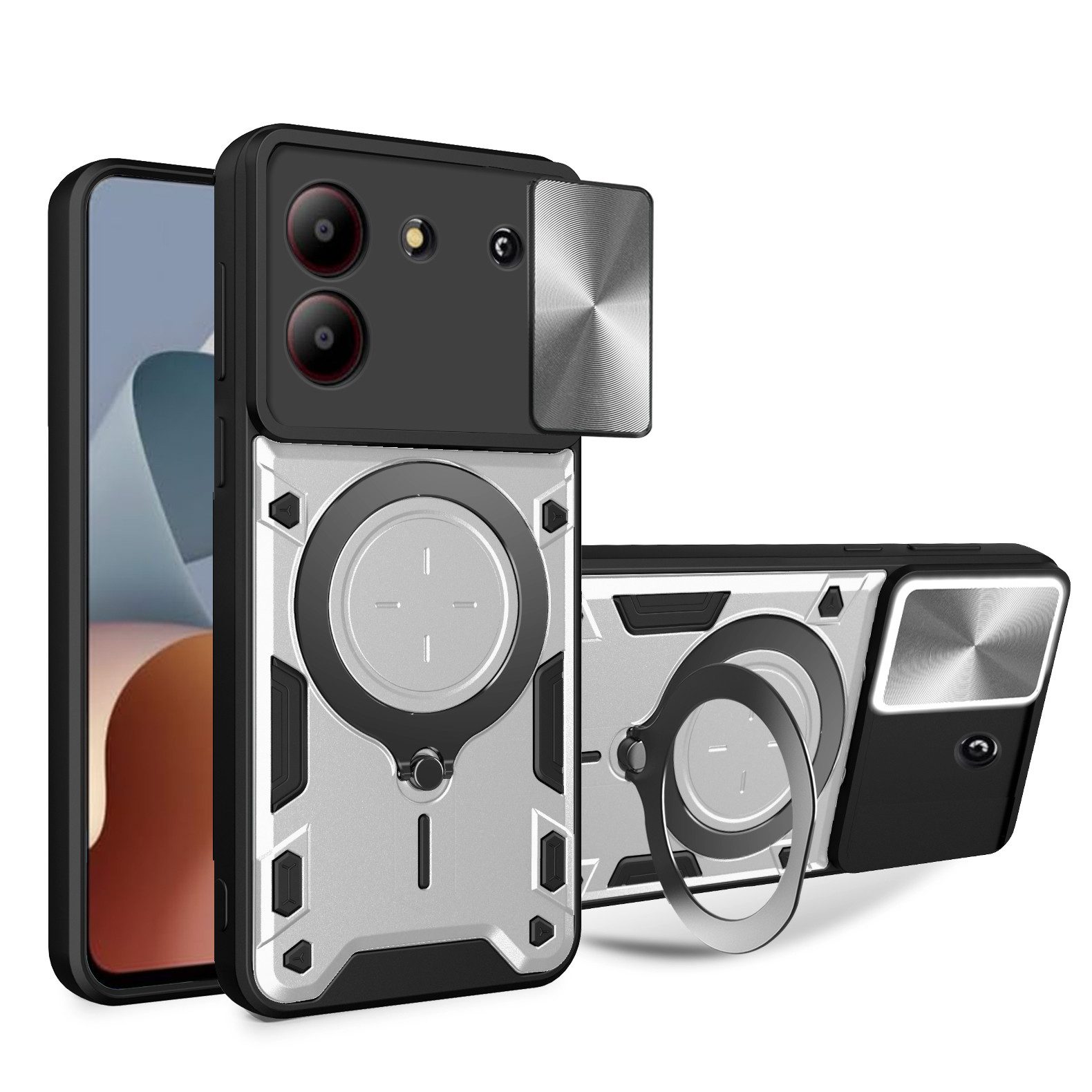 betterfon Handyhülle für ZTE Blade Hülle mit Slide Kameraschutz Ringhalter, Outdoorhülle mit Ringhalter Smartstand und Silikonkern