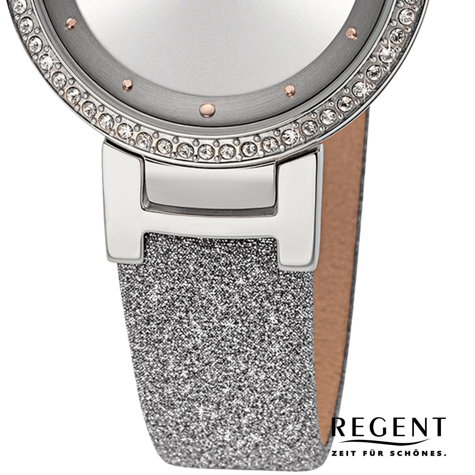 Quarzuhr extra Damen groß Lederarmband Analog, 33mm), Regent rund, Armbanduhr Regent Damen Armbanduhr (ca.