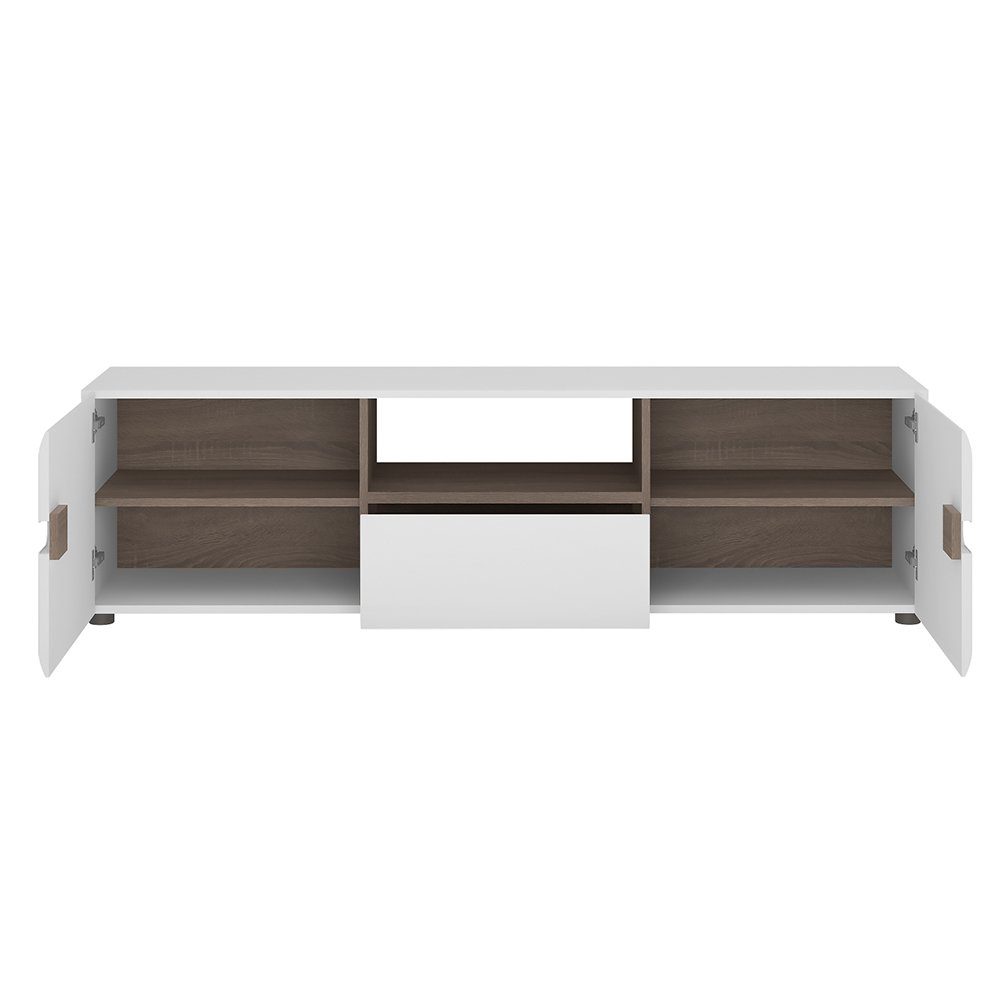 Lomadox Lowboard LEGNICA-129, Wohnzimmer TV in weiß Hochglanz mit Trüffel E günstig online kaufen