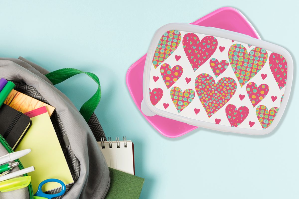 - Kunststoff, Liebe (2-tlg), Mädchen - Brotbox Erwachsene, Brotdose - rosa - Herz MuchoWow - Muster Mädchen Snackbox, Kinder - Kinder Lunchbox Mädchen, für Kinder, Kind, Kunststoff -