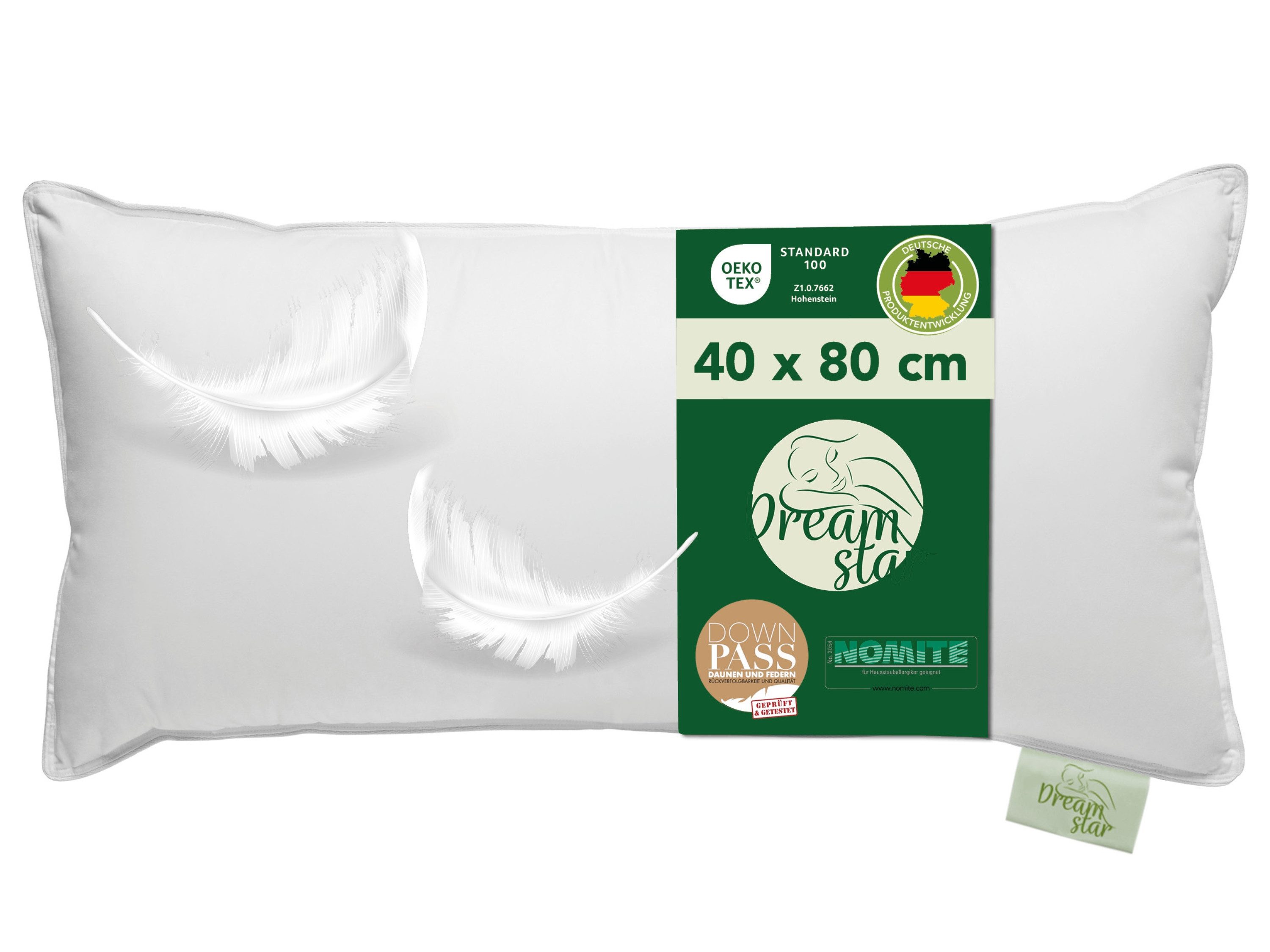 Dreamstar 3-Kammer-Kopfkissen Daunenkissen 40x80 & Daunenkopfkissen 80x80, entwickelt in Deutschland, Füllung: weiße, neue Daunen & Federn Klasse I, 60% Daunen/ 40% Federn (Außen), 100% Federn (Innen), Bezug: 100% Baumwolle, Rückenschläfer, Seitenschläfer, Bauchschläfer, Kopfkissen stützend und kuschelig, Allergikergeeignet, Luxusqualität