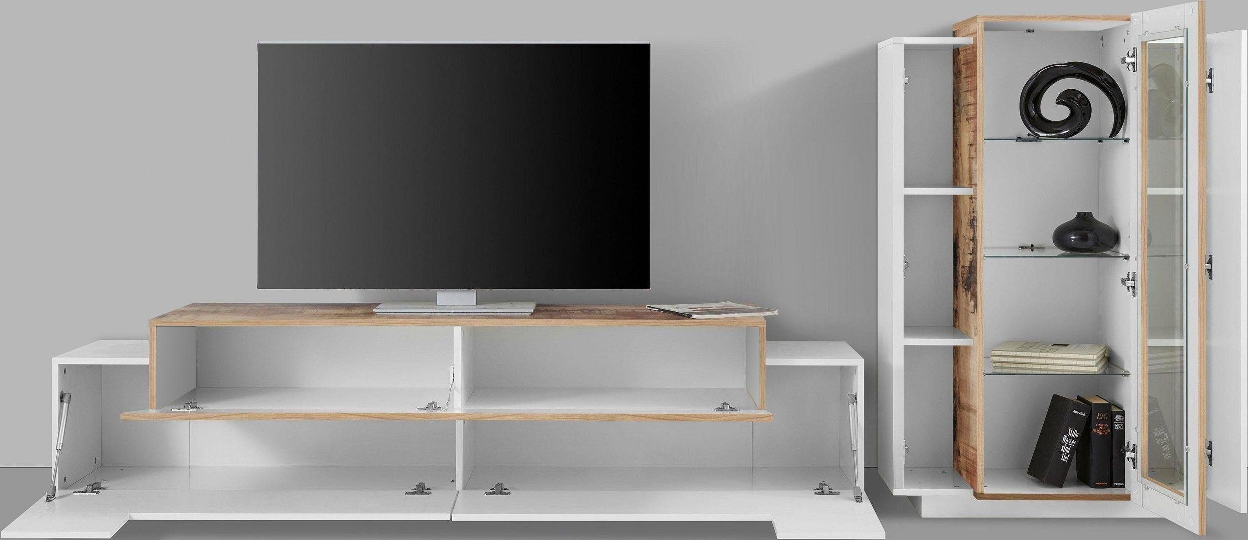 INOSIGN Wohnwand Coro, Anbauwand, Medienwand, (Set, 2-St), Lowboard 4 Fächer, Breite 200cm und Vitrine 3 Türen, Breite 80cm