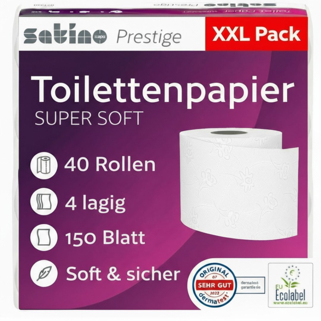 Satino Toilettenpapier 4-lagig - 40 o. 72 Rollen - 150 Blatt pro Rolle - 100% Zellstoff (40-St)
