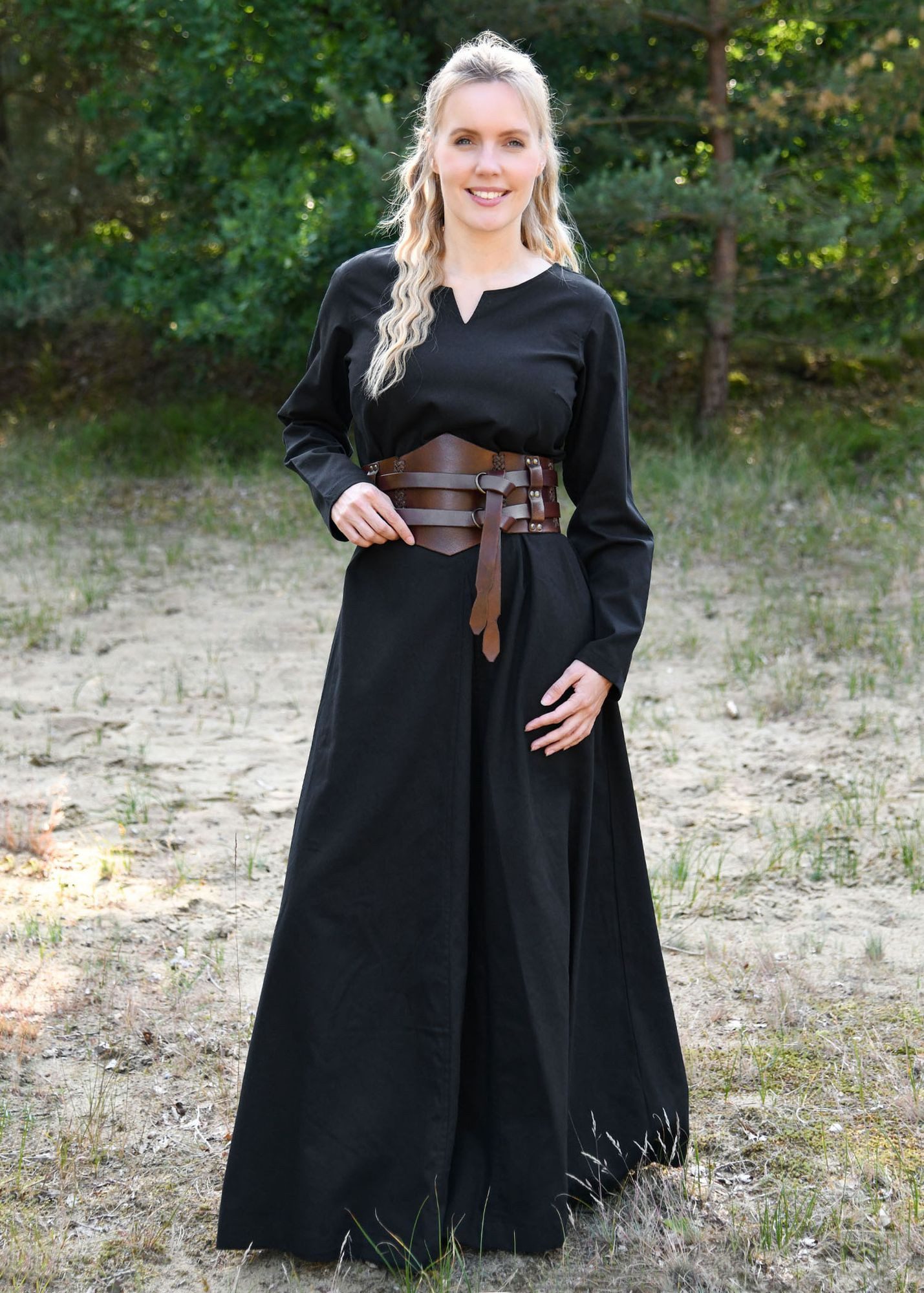 Battle Merchant Kostüm Leichtes Mittelalterkleid Milla, Wikingerkleid, schwarz, Gr. XL
