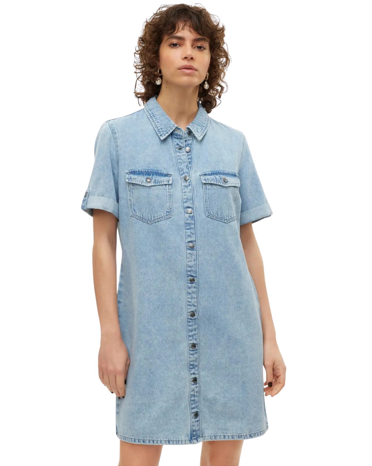 Vero Moda Jeanskleid Jeanskleid mit klassischem Kragen und durchgehender Knopfleiste